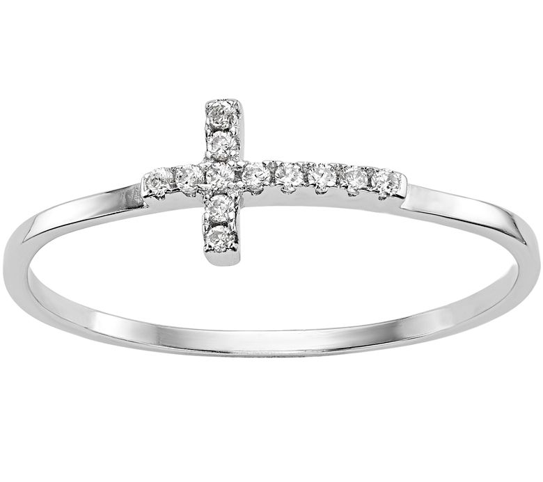 Sterling Sideways Crystal Cross Ring by SilverStyle - QVC.com