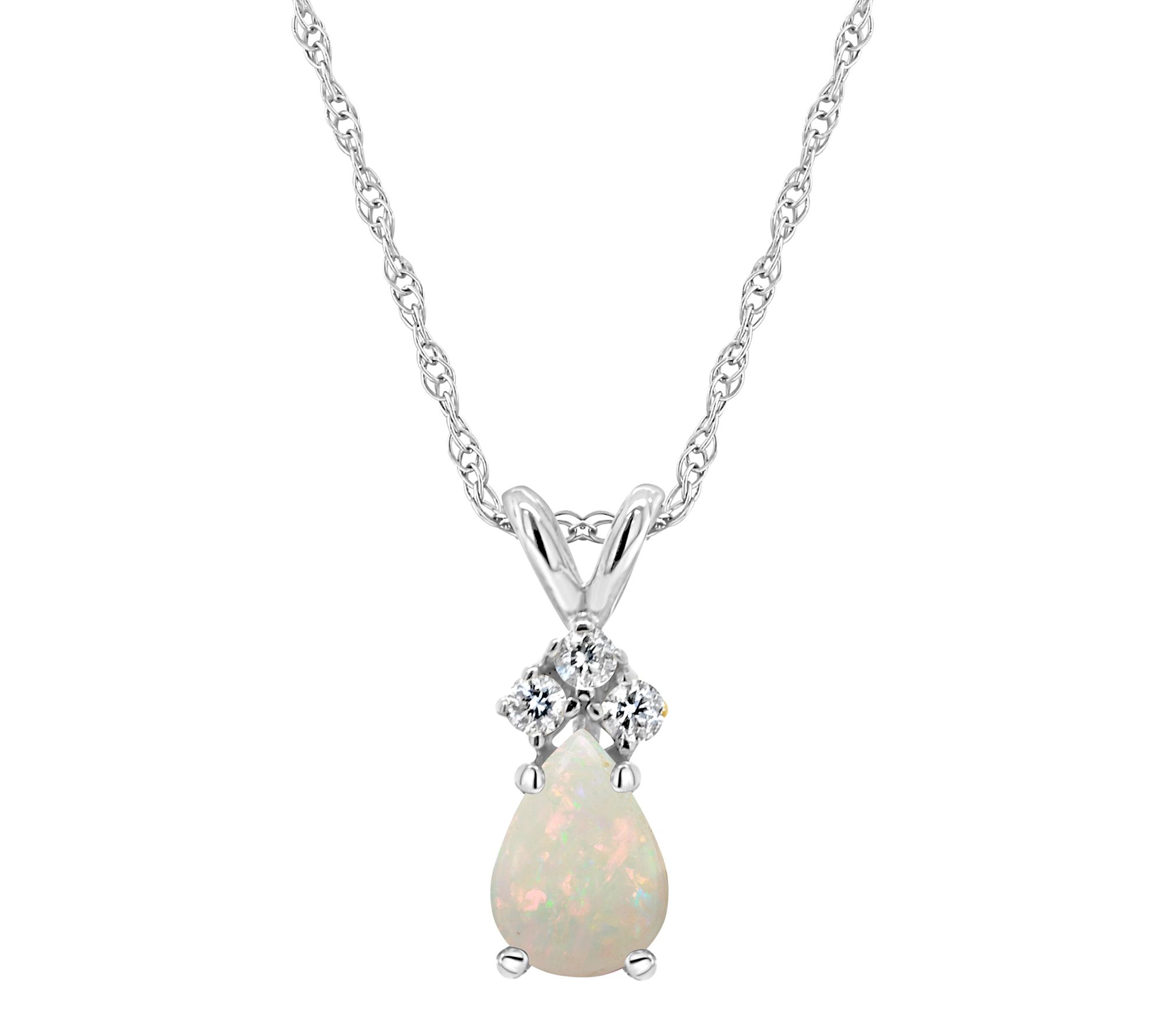 14K Gold 0.35 cttw Opal Diamond Accent Pend ant w/ Chain