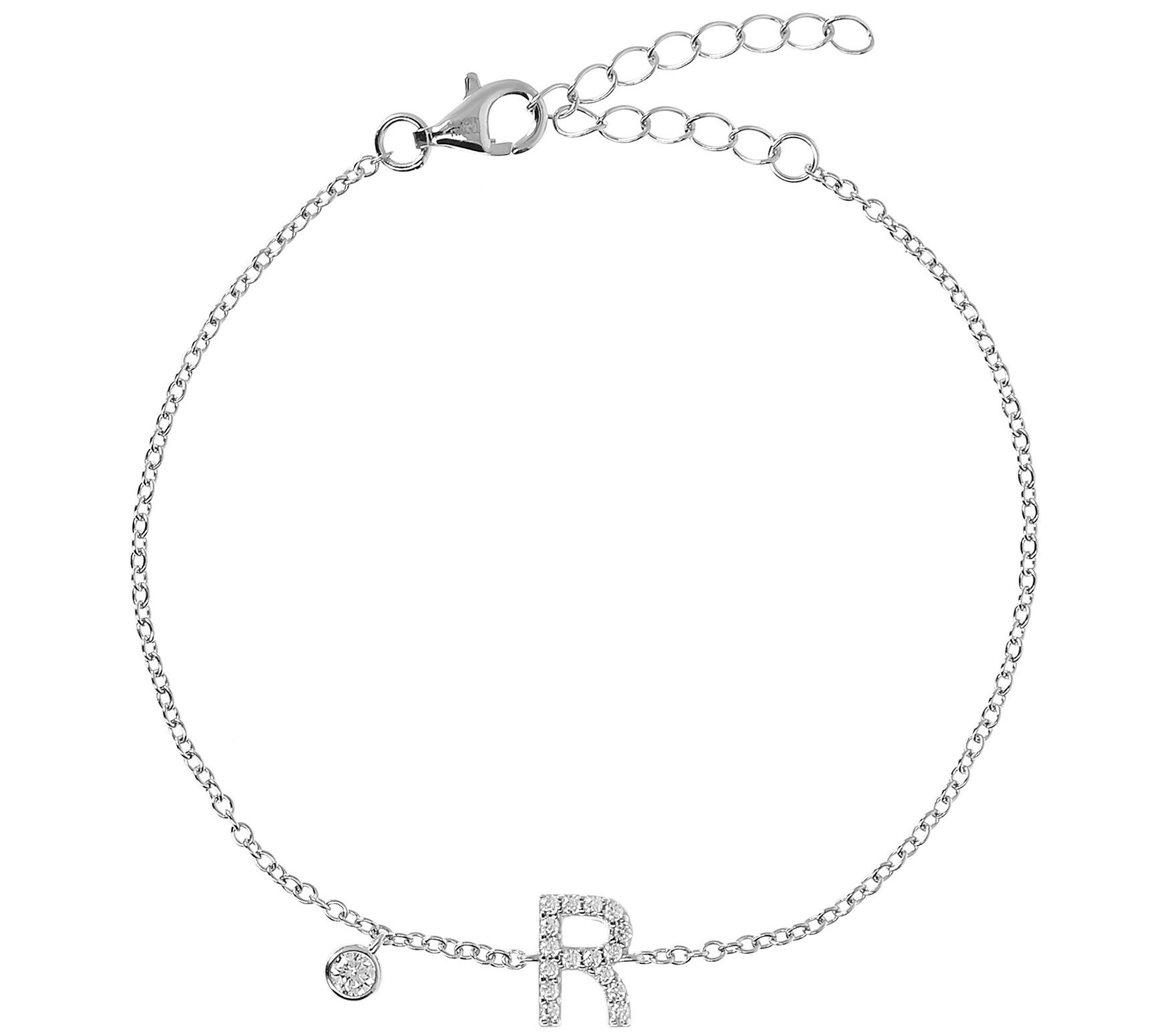 Diamonique Initial Adjustable Bracelet, Sterlin g Silver