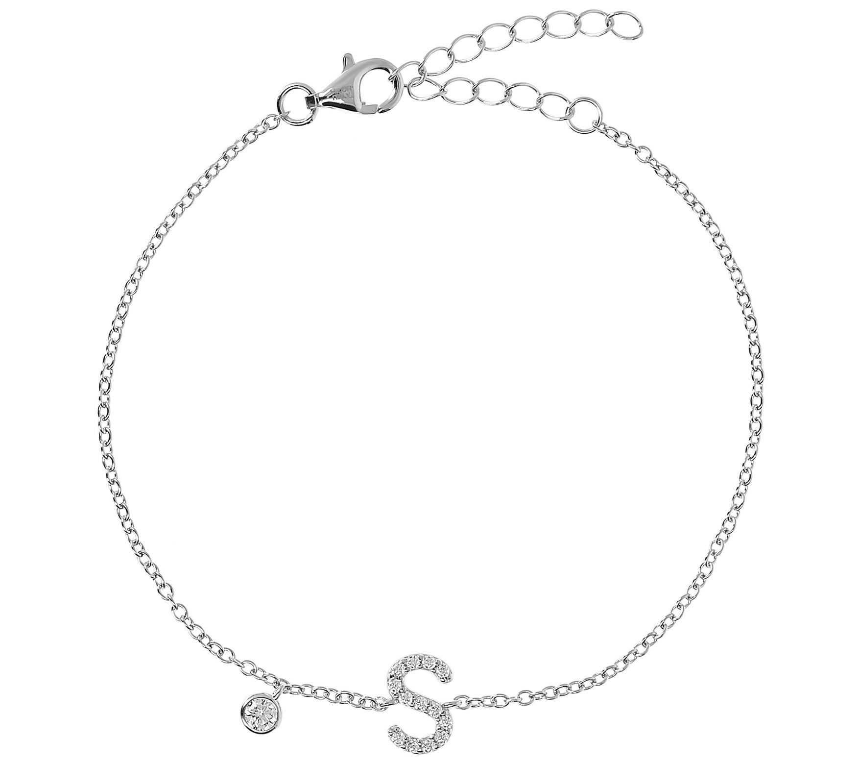 Diamonique Initial Adjustable Bracelet, Sterlin g Silver