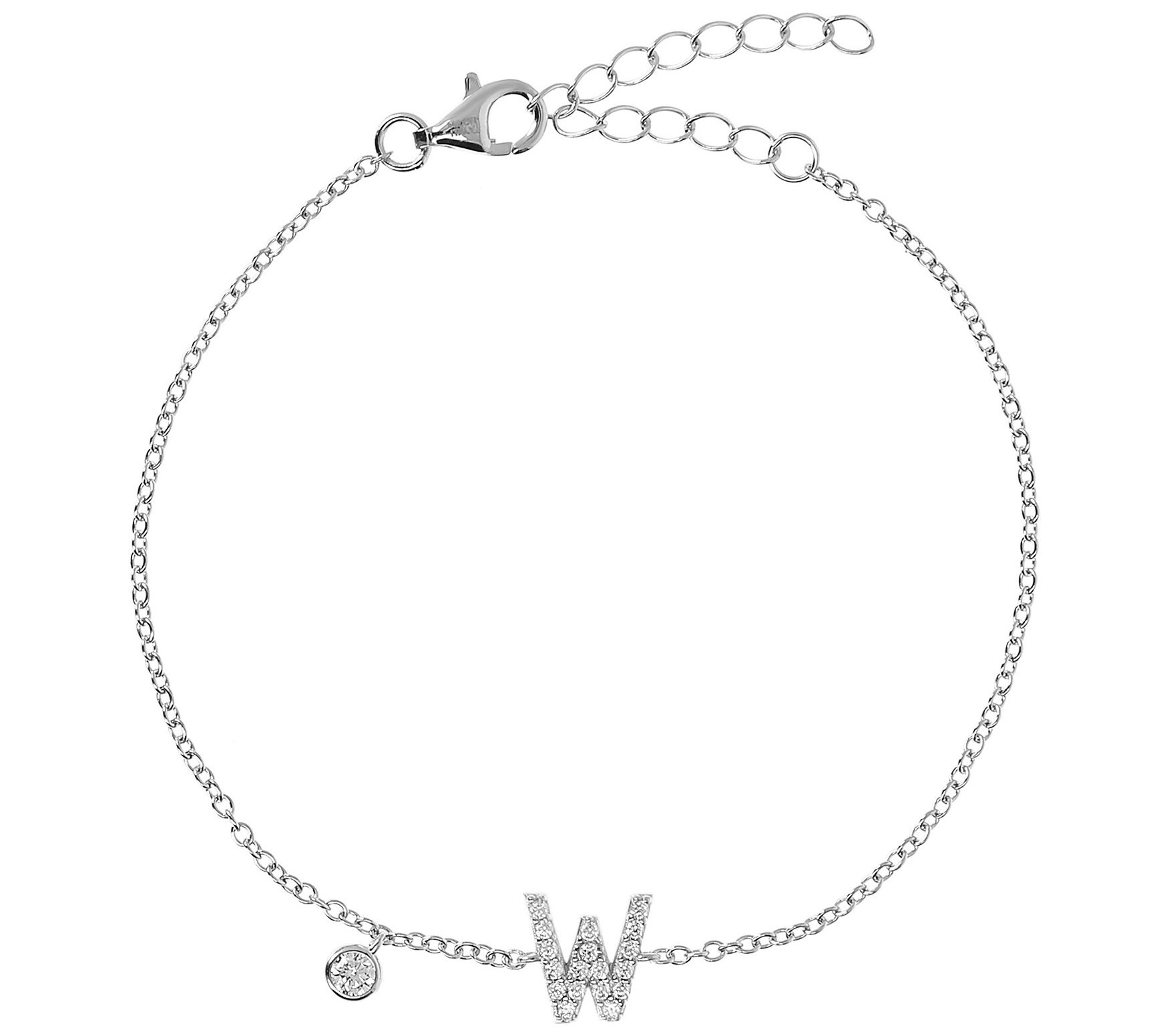 Diamonique Initial Adjustable Bracelet, Sterlin g Silver