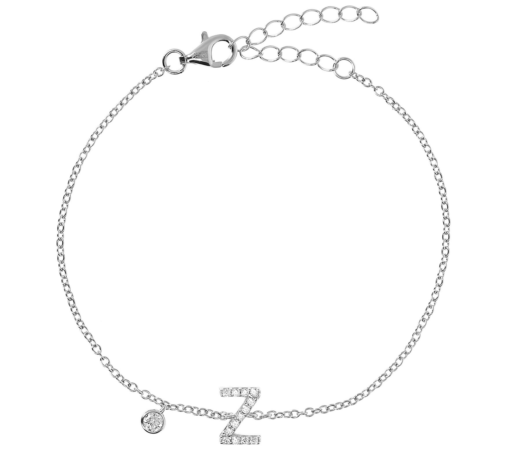 Diamonique Initial Adjustable Bracelet, Sterlin  g Silver