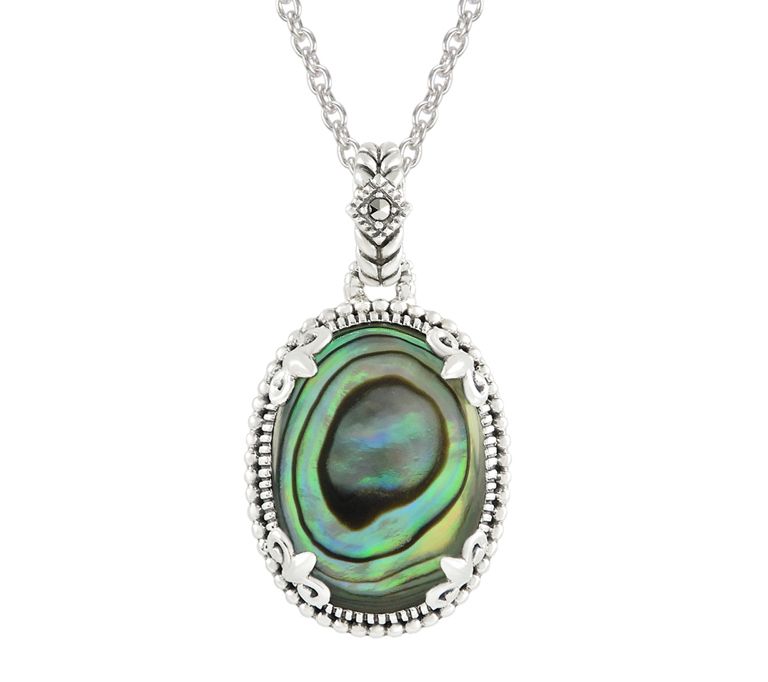 Suspicion Sterling Silver Abalone & Marcasite Pendant w/ Chain