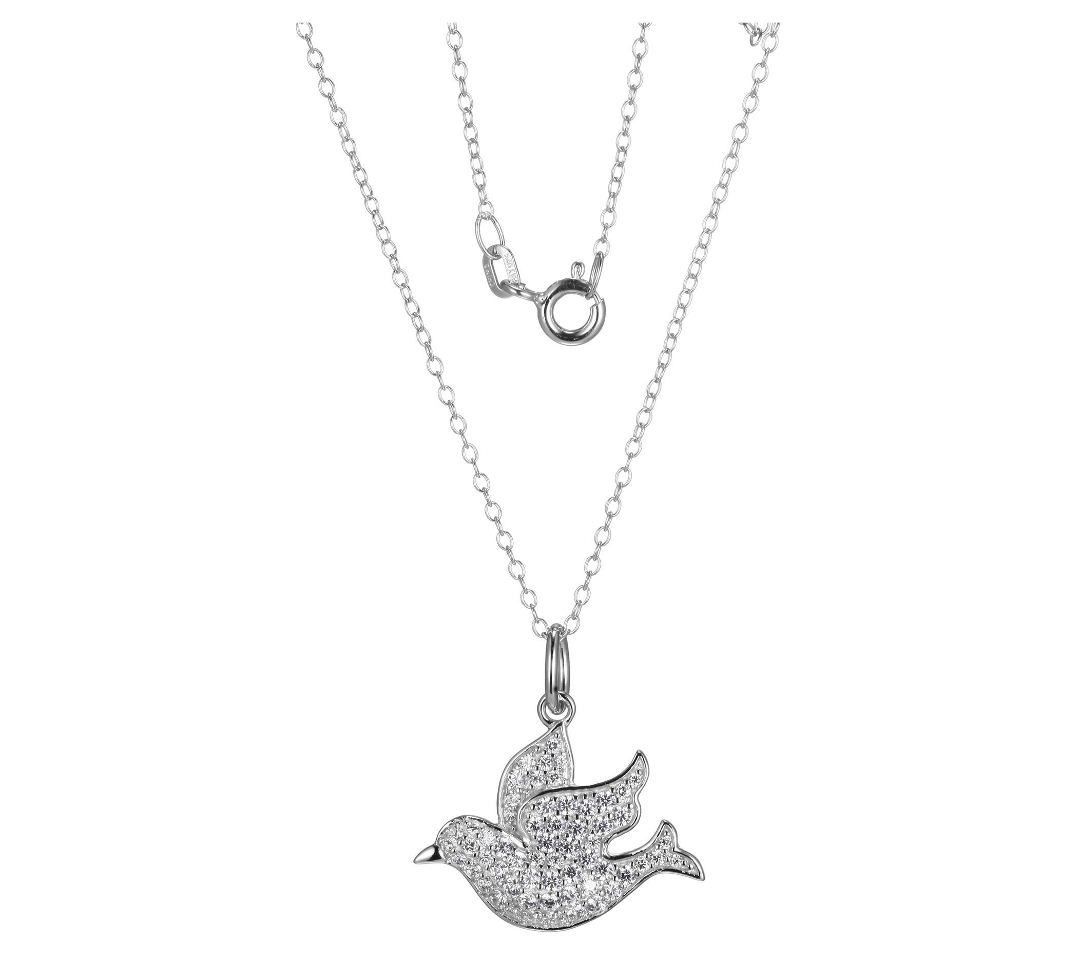 Diamonique 18" Sterling Silver Dove Hope Pendant w/Chain