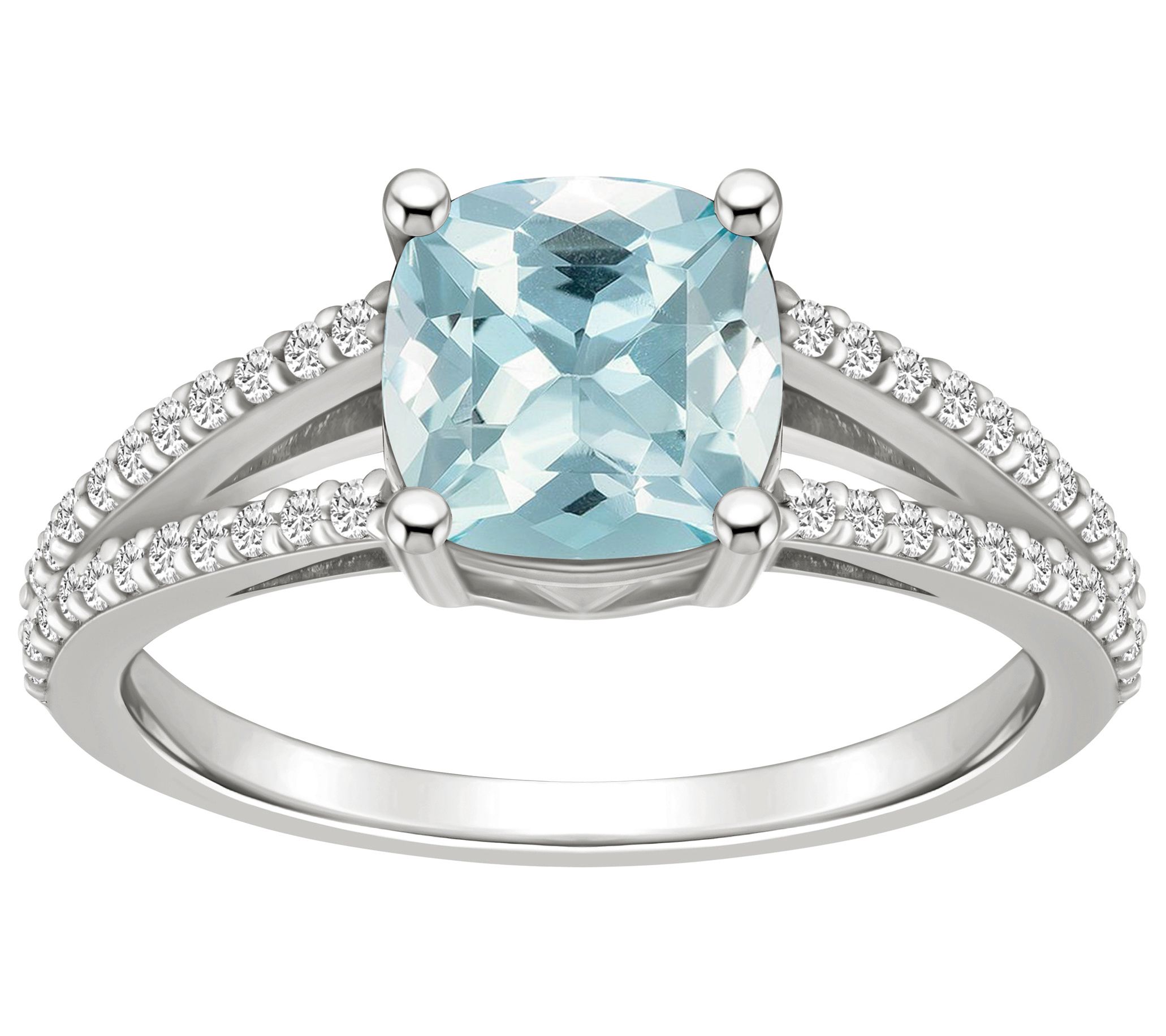 Affinity Gems Cushion Cut Aquamarine & DiamondRing, 14K Gold