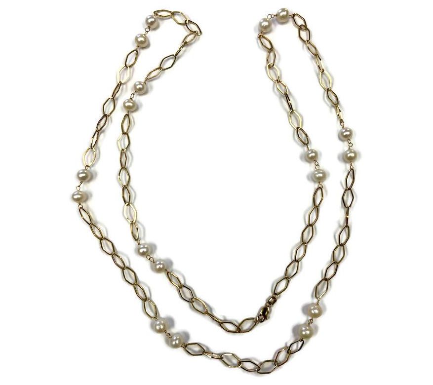 Alkeme 14K Gold Cultured Pearl & Open Link Neck lace