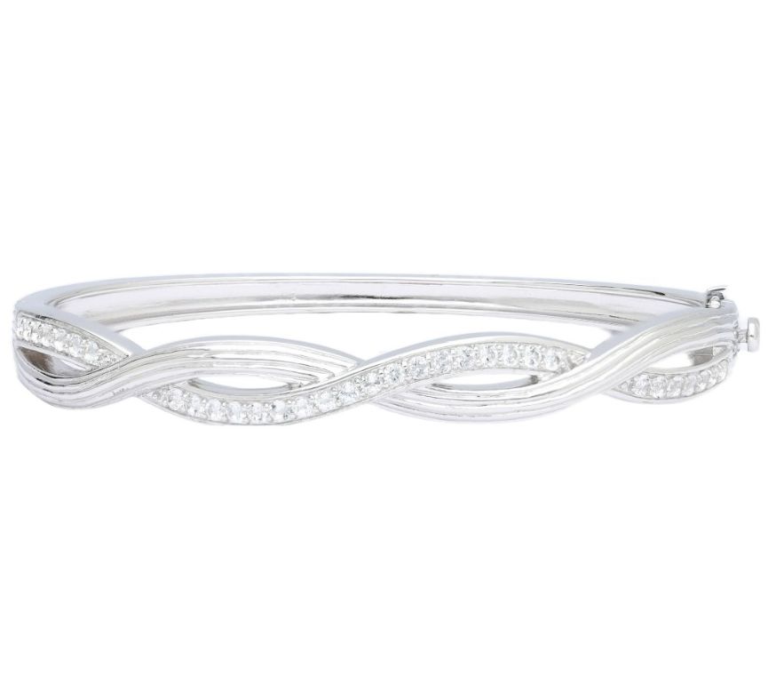 Ariva Sterling Silver Braided Gemstone Hinged Bangle
