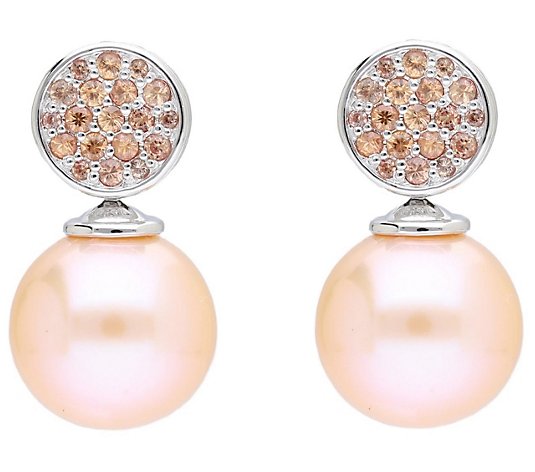 Ariva Sterling Peach Cultured Pearl & Orange Sapphire Earrings