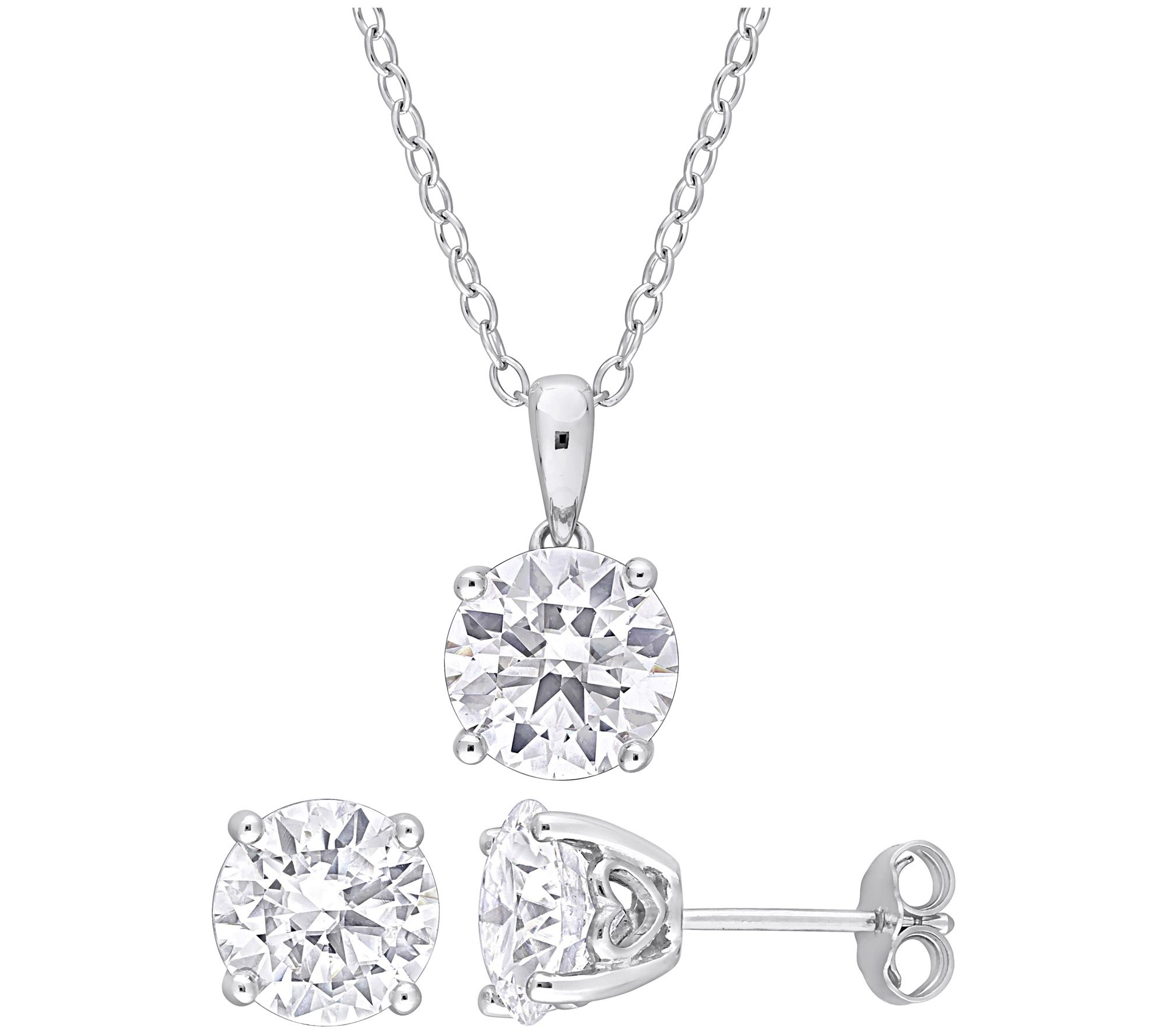 MoissanIce Moissanite Round Earrings & Necklace Set, Sterling