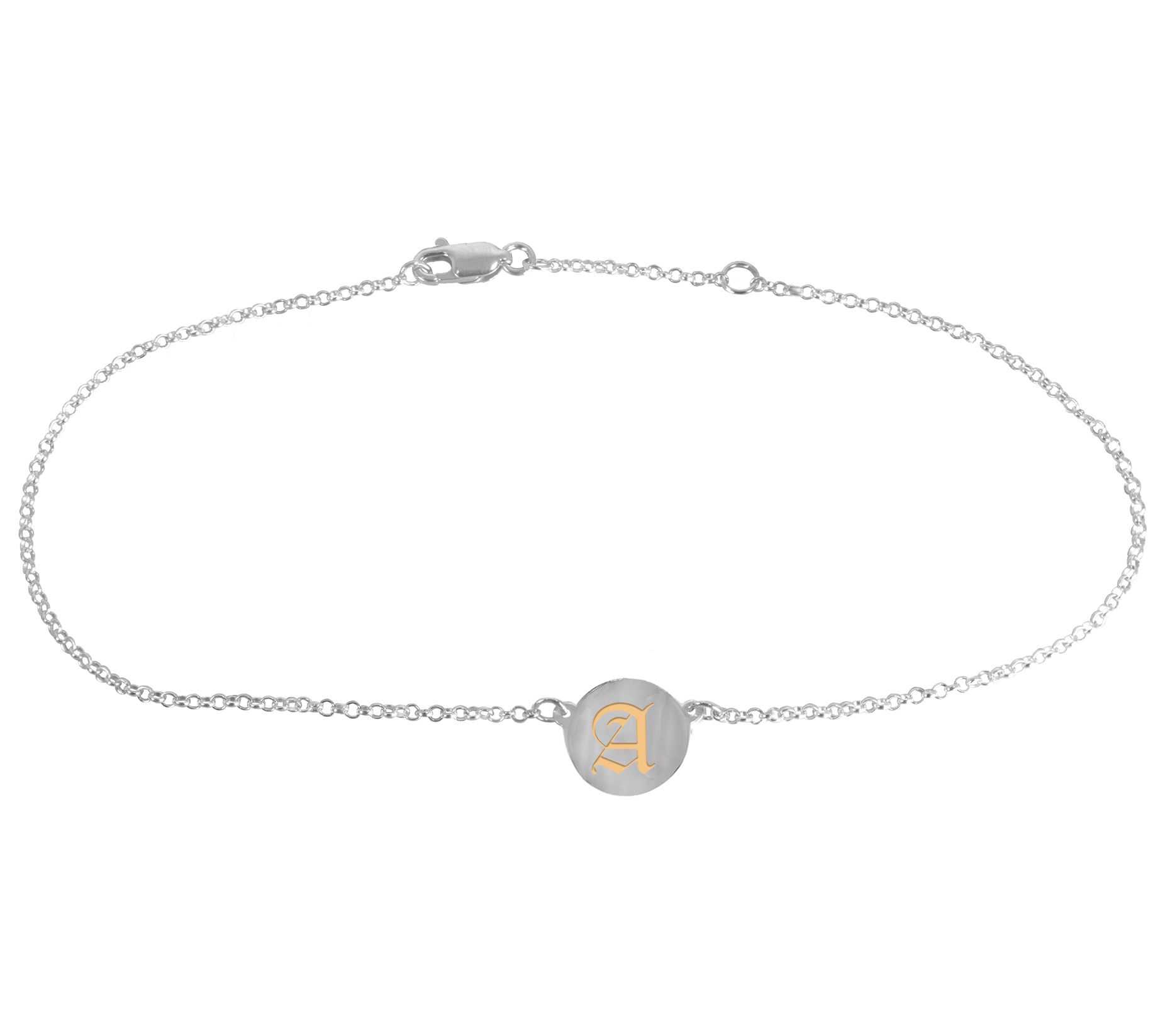 Sterling Silver & 14K Gold Initial Disc Ankle Bracelet