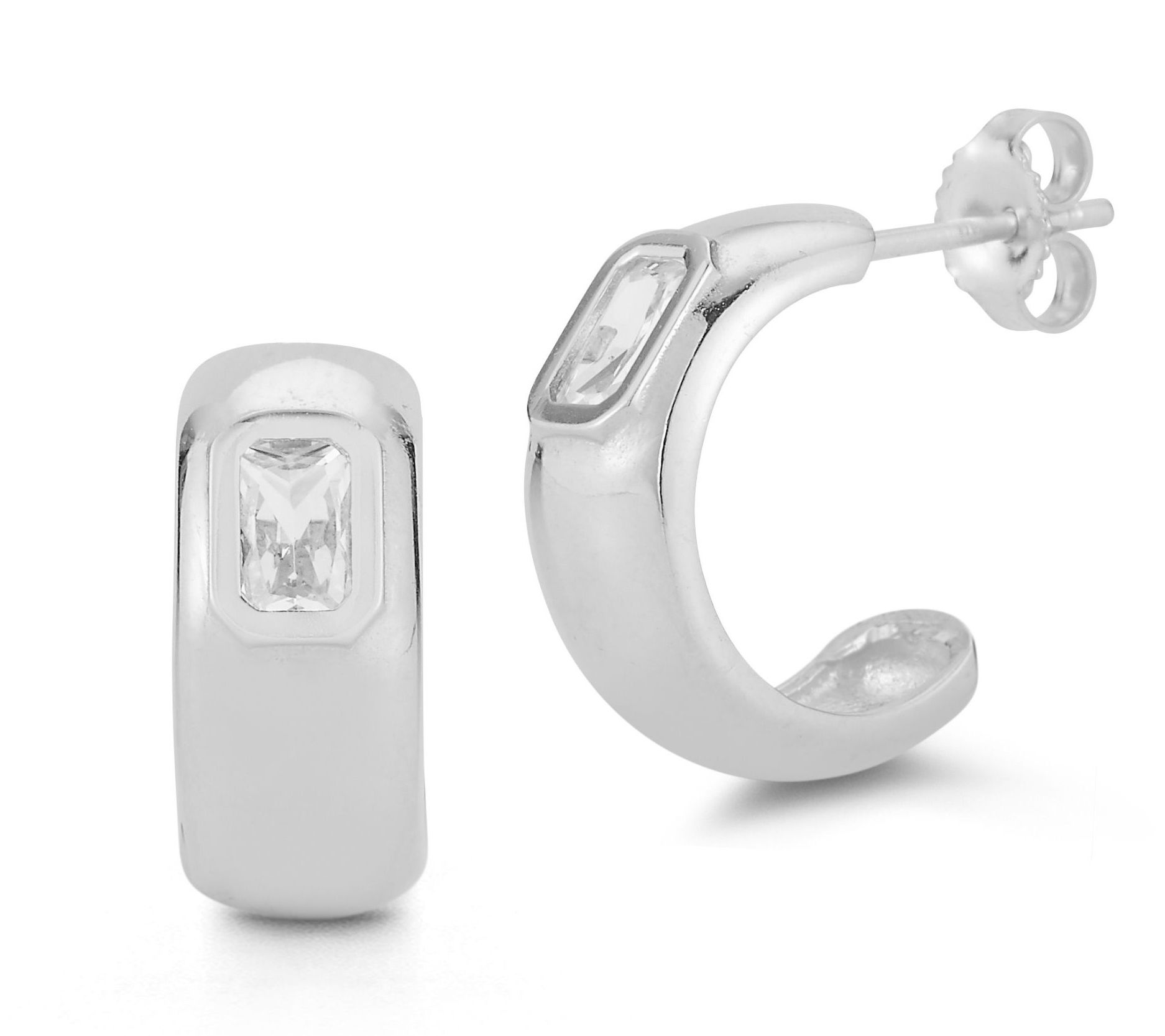 Sterlina Silver Simulated Diamond Hoop Earrings, Sterling