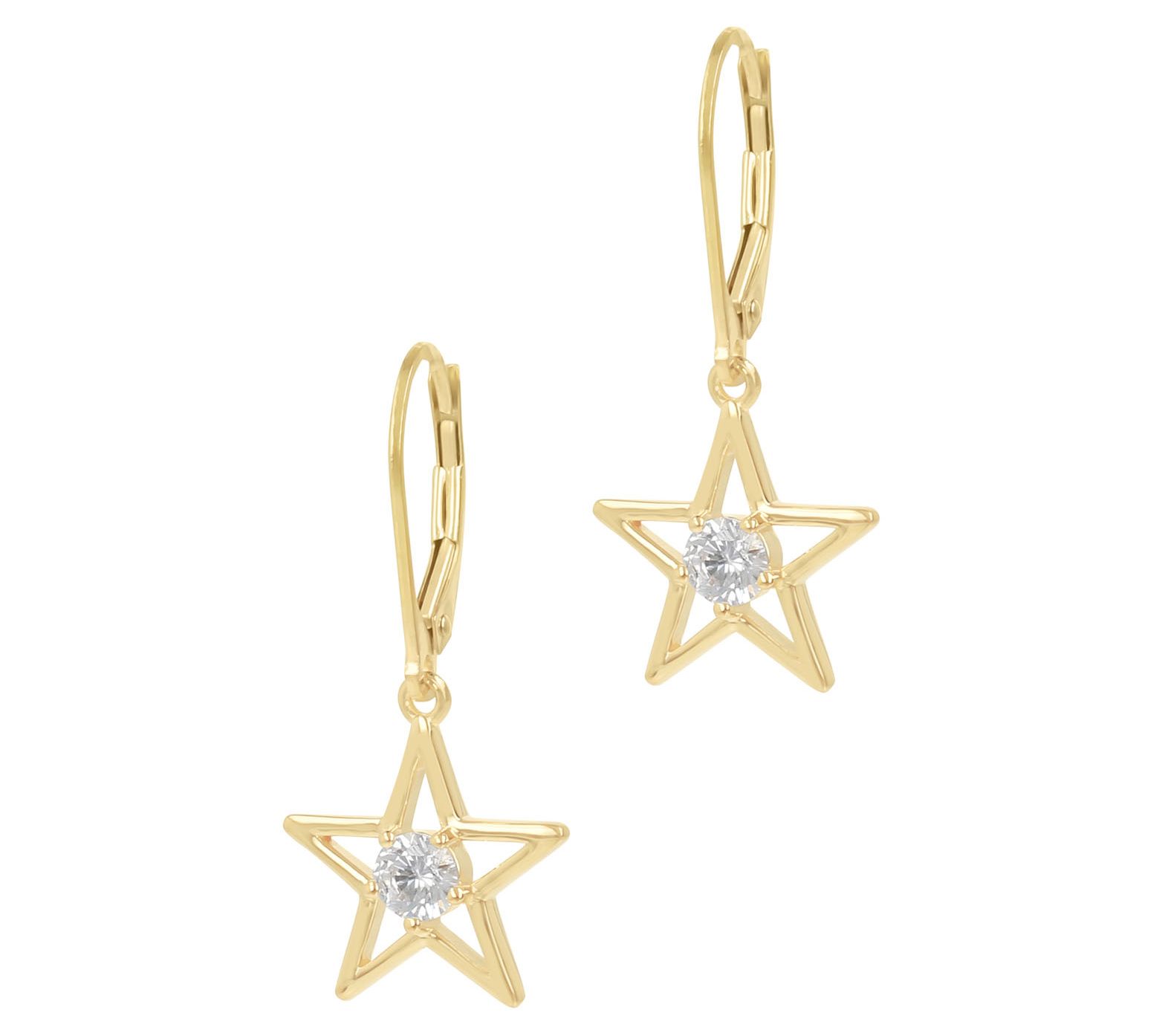 Diamonique Star Dangle Leverback Earrings, Sterling Silver