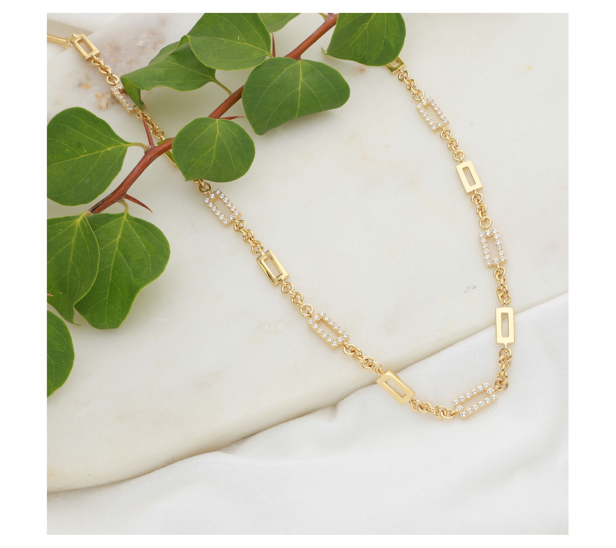 Elyse Ryan 14K Gold Clad White Topaz Modern Link Necklace