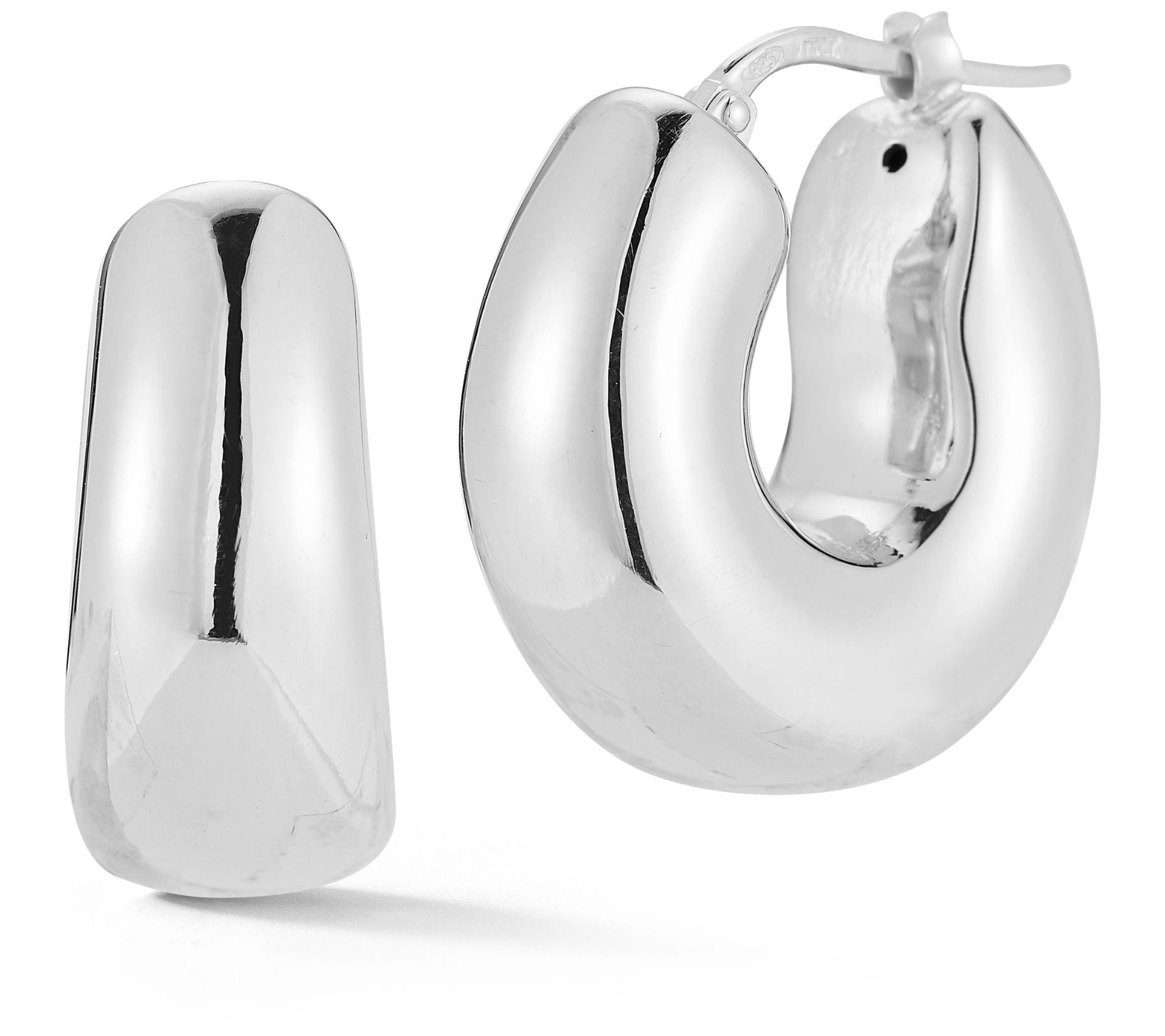 Italian Silver Puffed Hollow Rounded Earrings,Sterling