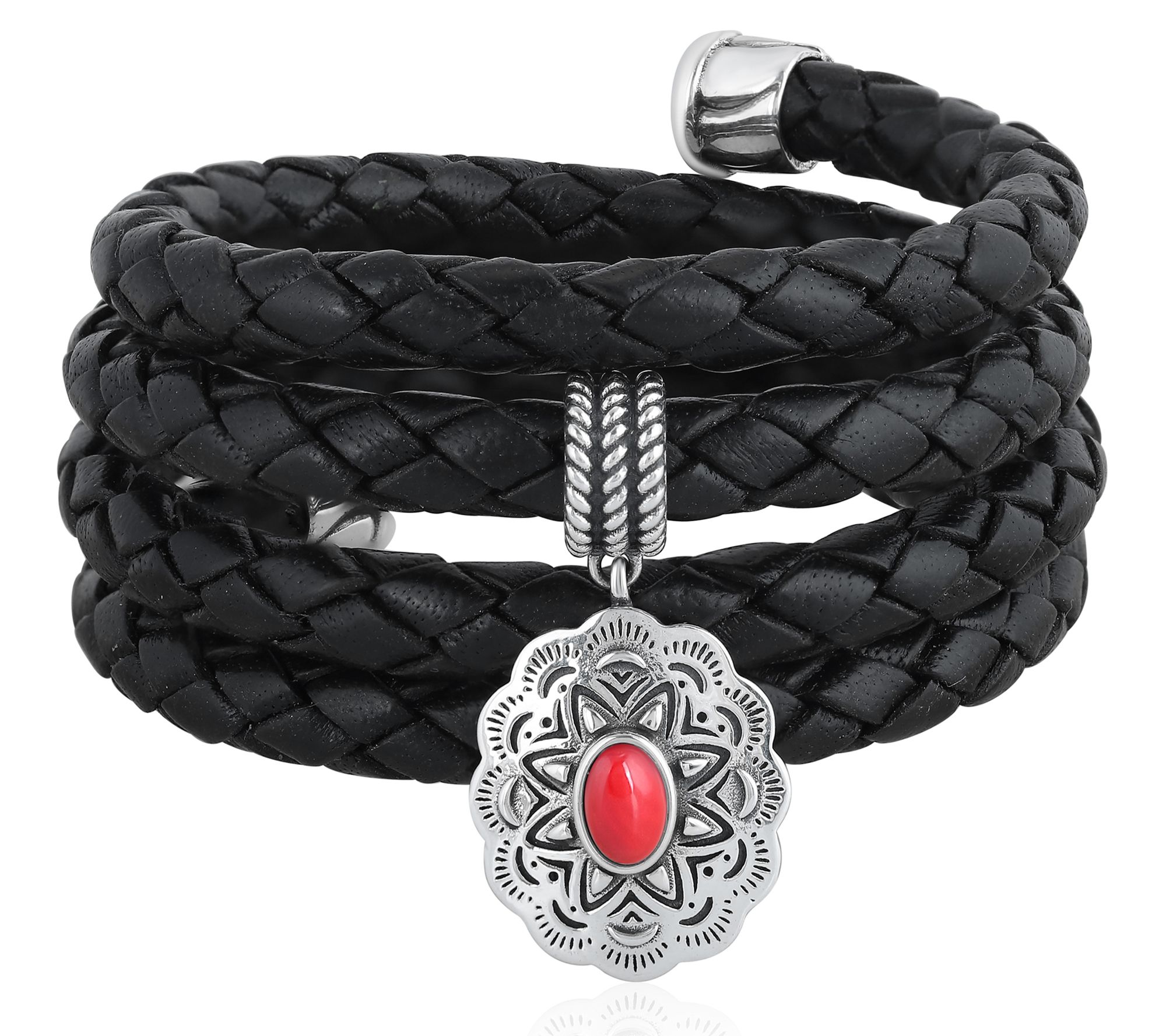 American West Sterling Gemstone Concha Leather Bracelet