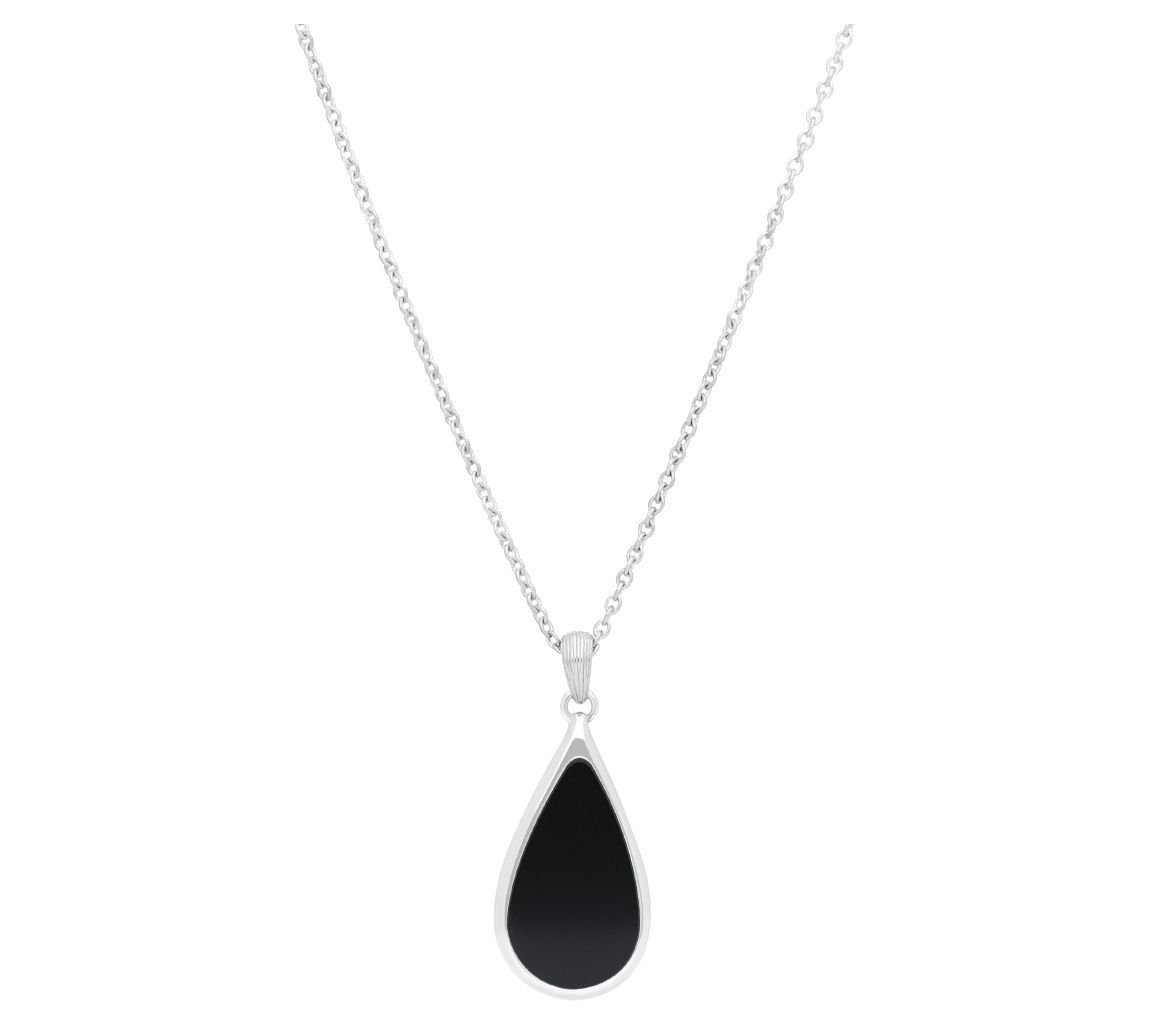 Ariva Sterling Silver Onyx Teardrop Pendant w/Chain