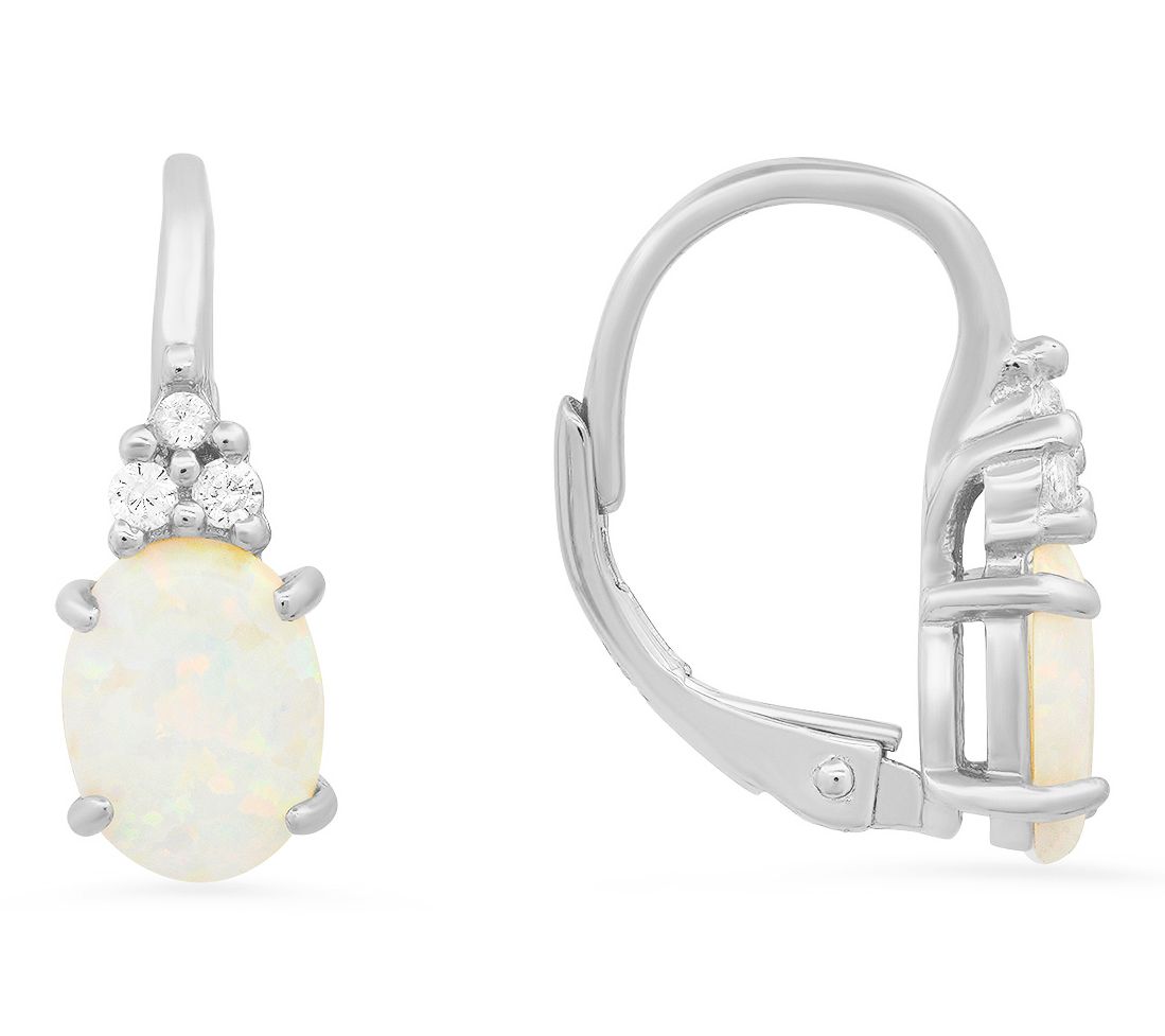 Diamonique & Simulated Opal Lever Back EarringsSterling