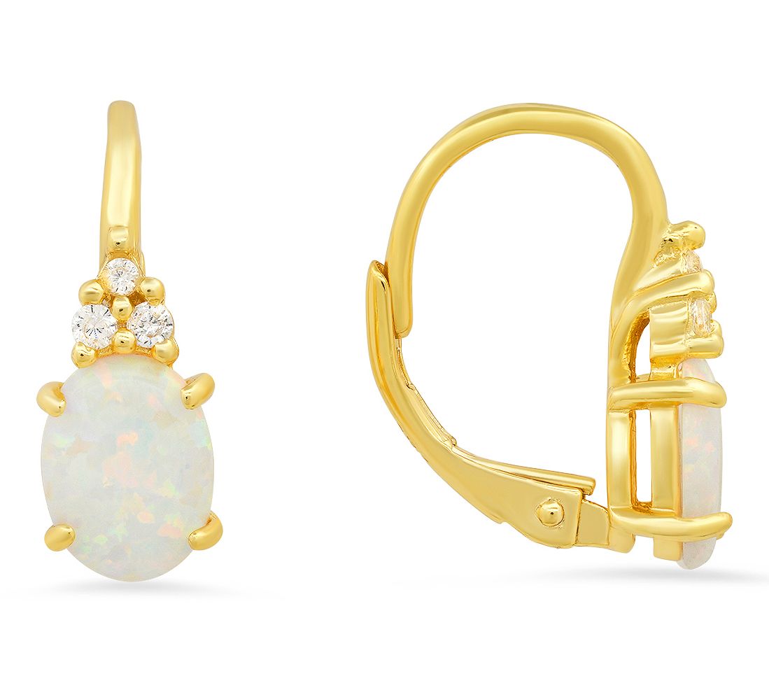 Diamonique & Simulated Opal Lever Back EarringsSterling
