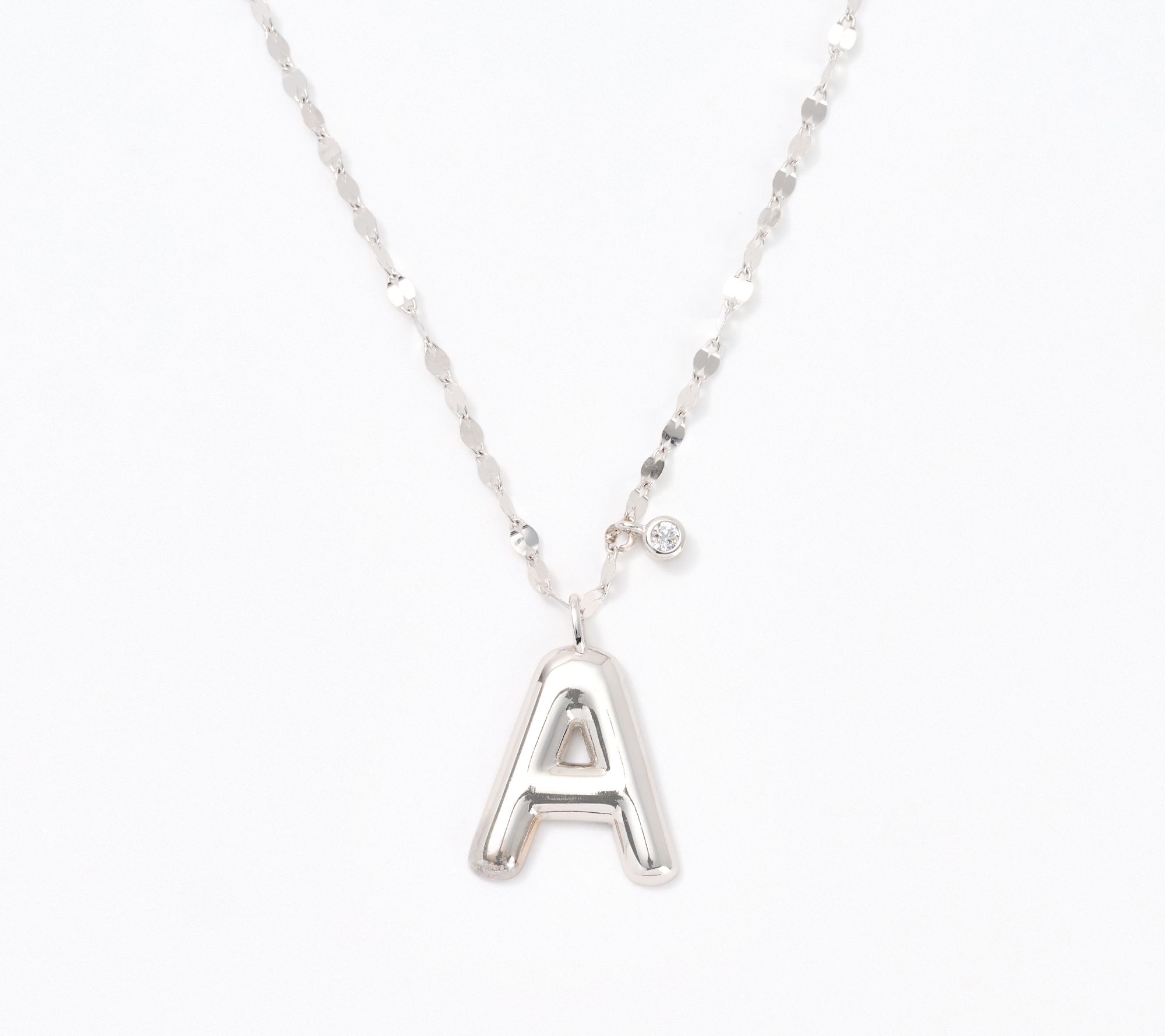 Diamonique Boxed Layered Chain Initial Necklace, Sterling Silver