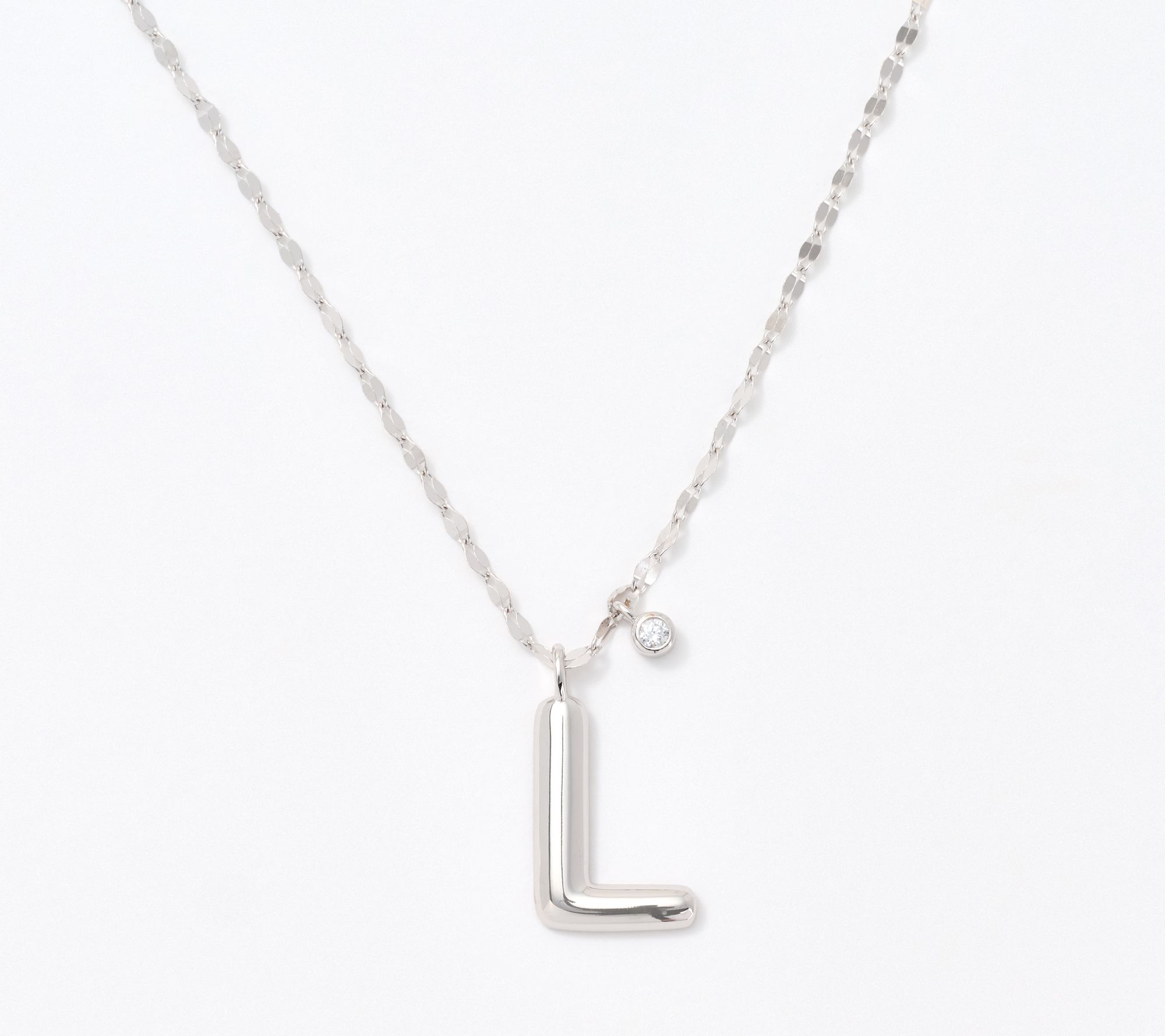 Diamonique Boxed Layered Chain Initial Necklace, Sterling Silver