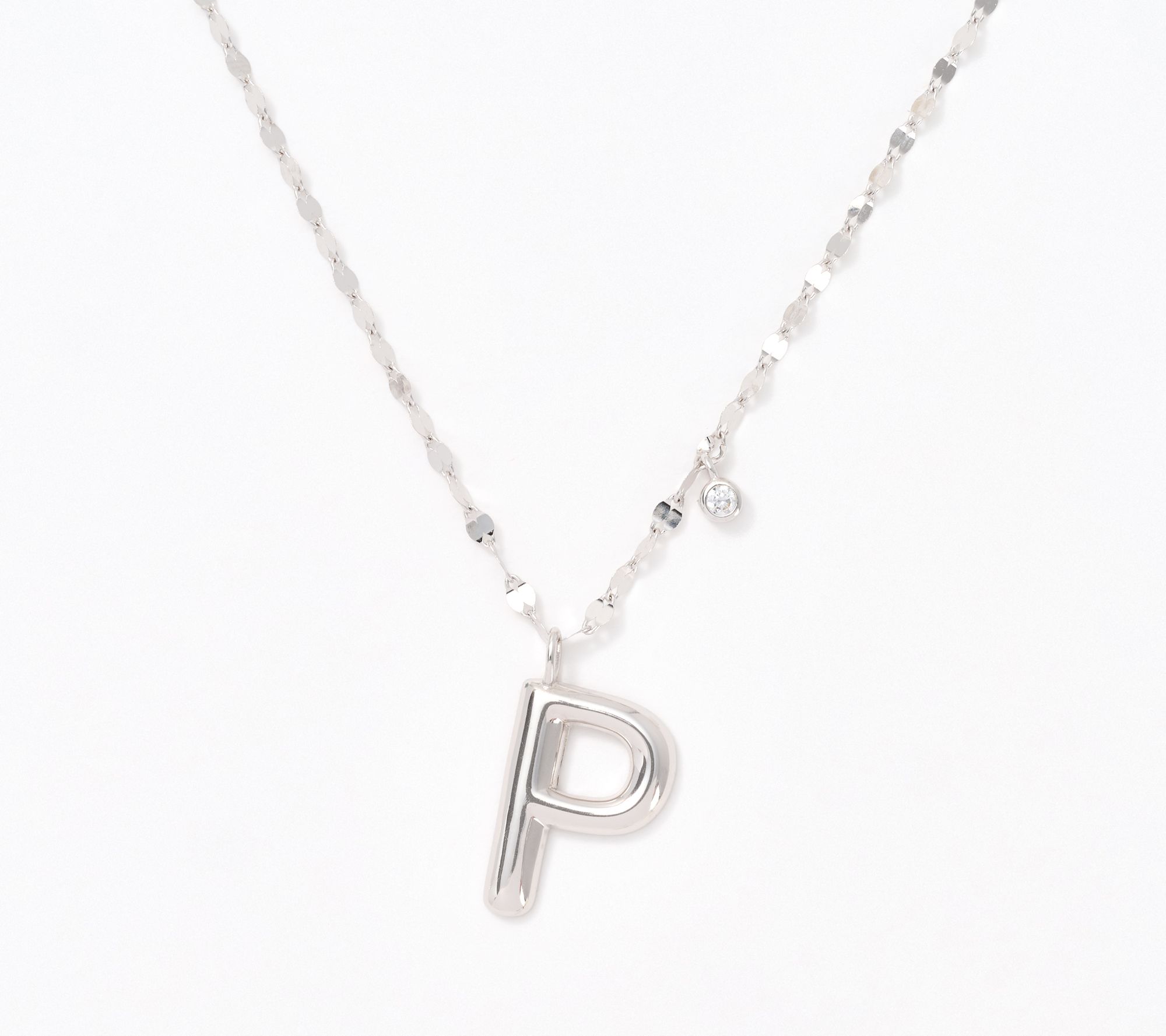 Diamonique Boxed Layered Chain Initial Necklace, Sterling Silver
