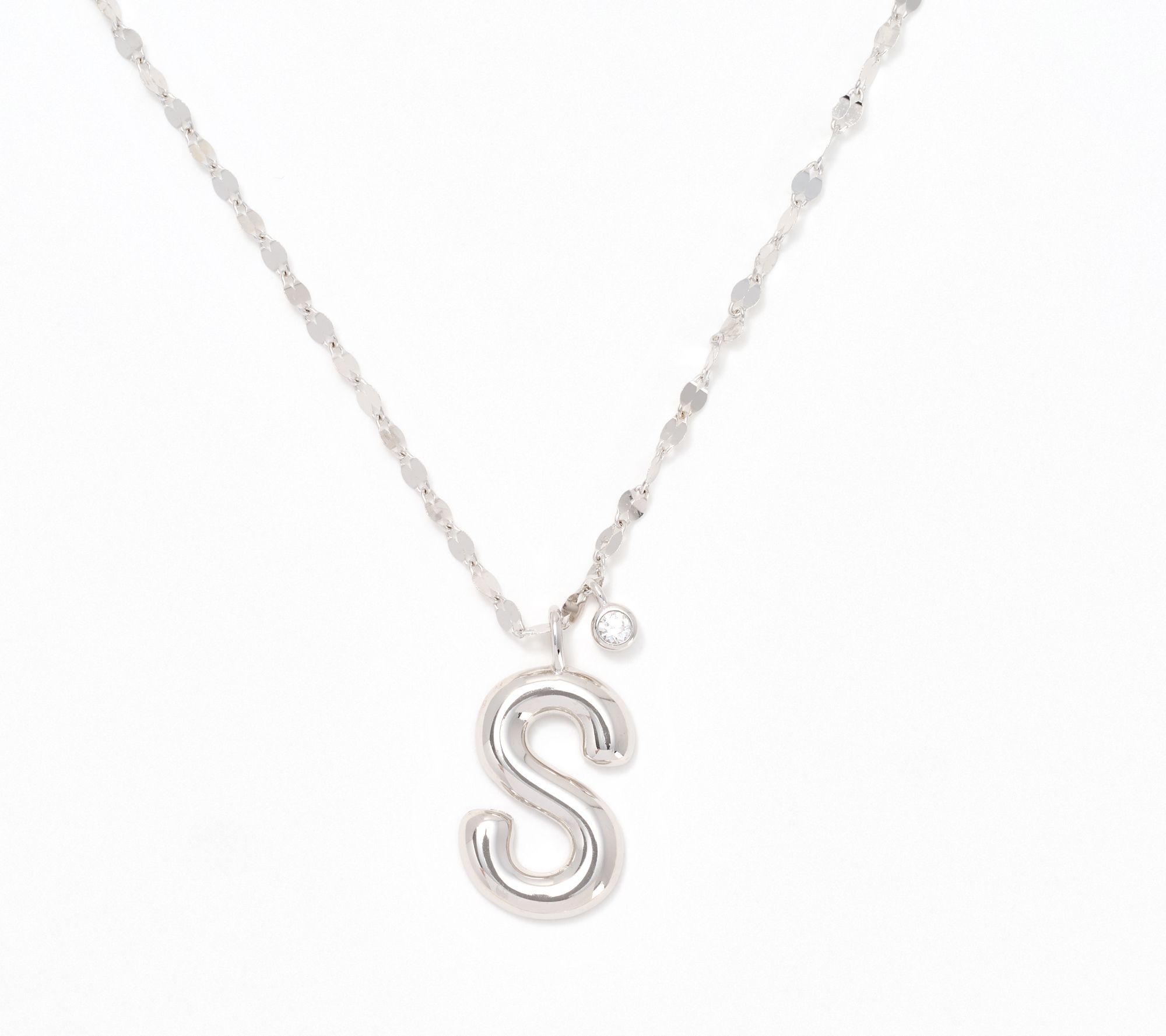 Diamonique Boxed Layered Chain Initial Necklace, Sterling Silver