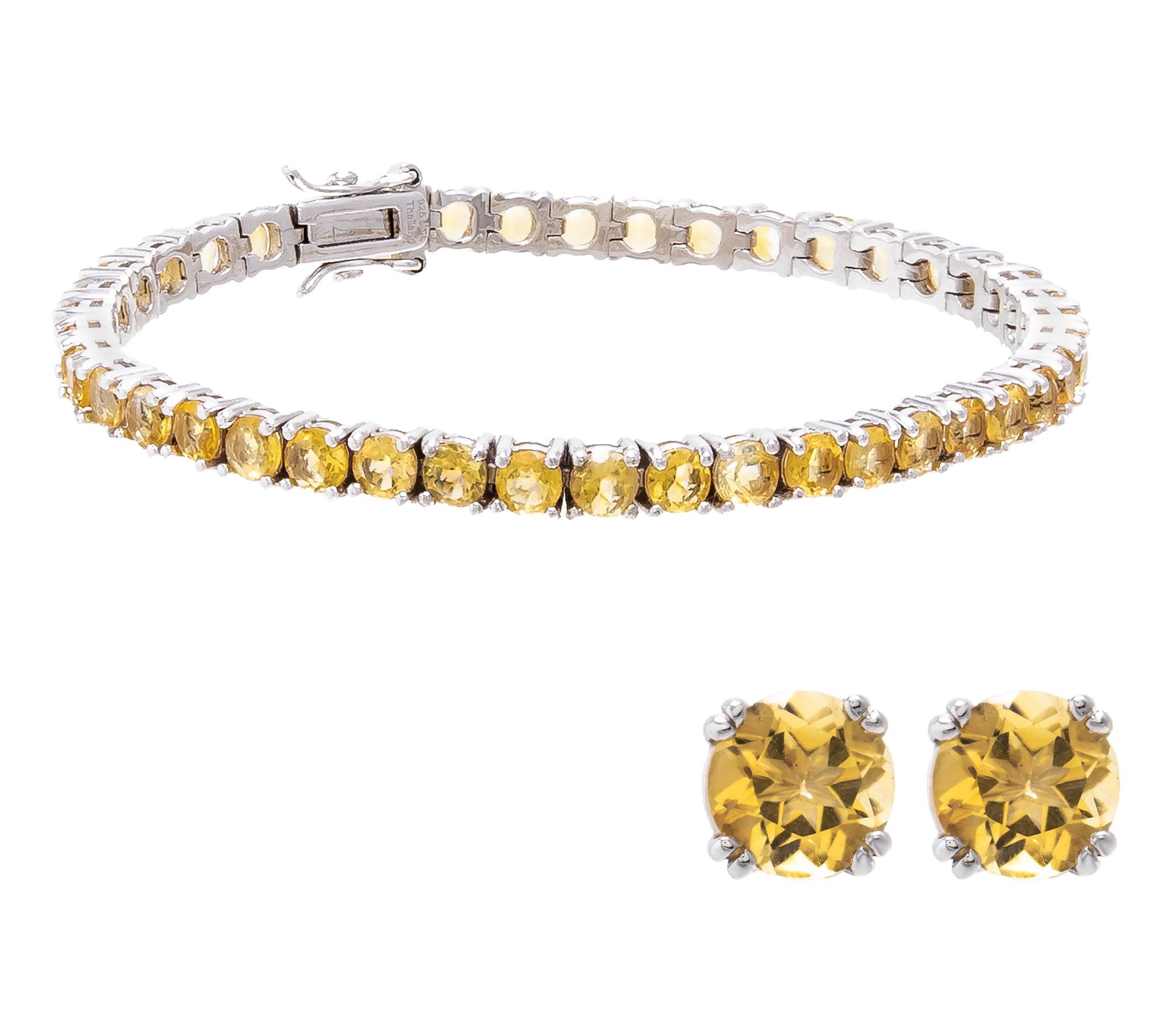 Affinity Gems Bracelet & Stud Earrings Set, Sterling Silver