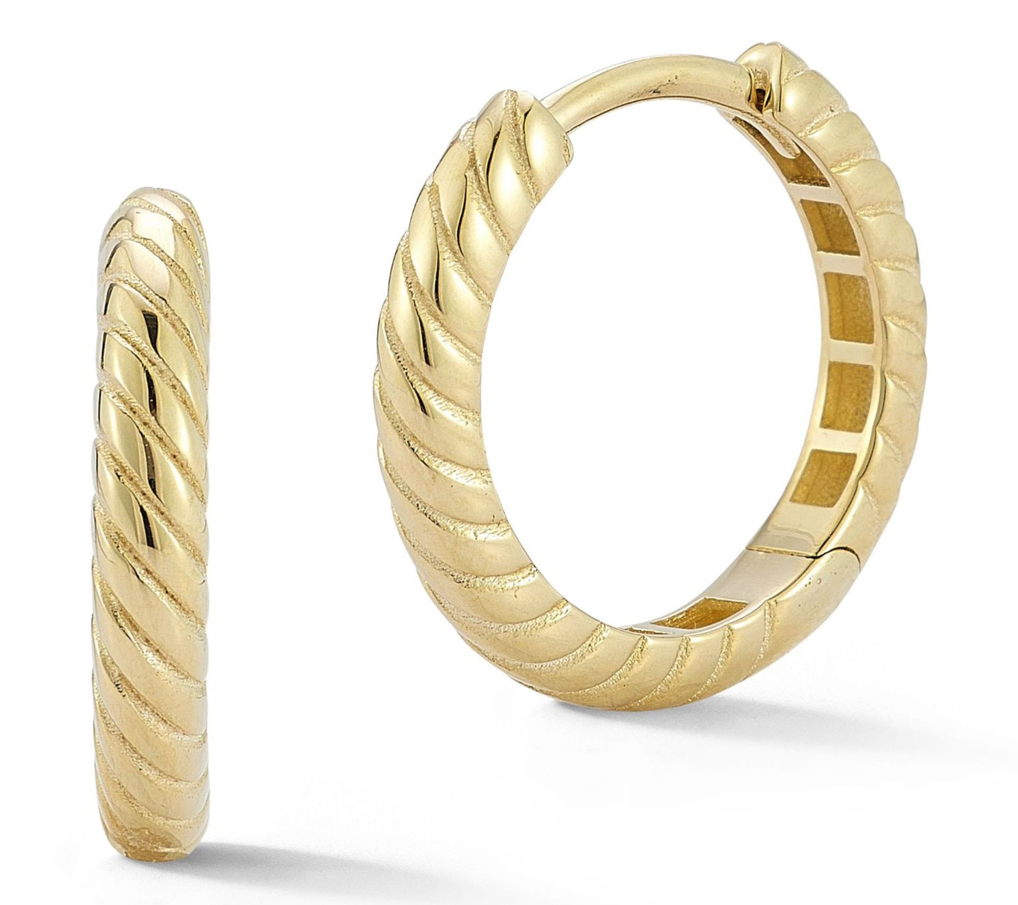 Italian Gold Textured Huggie Hoop Earrings, 14K