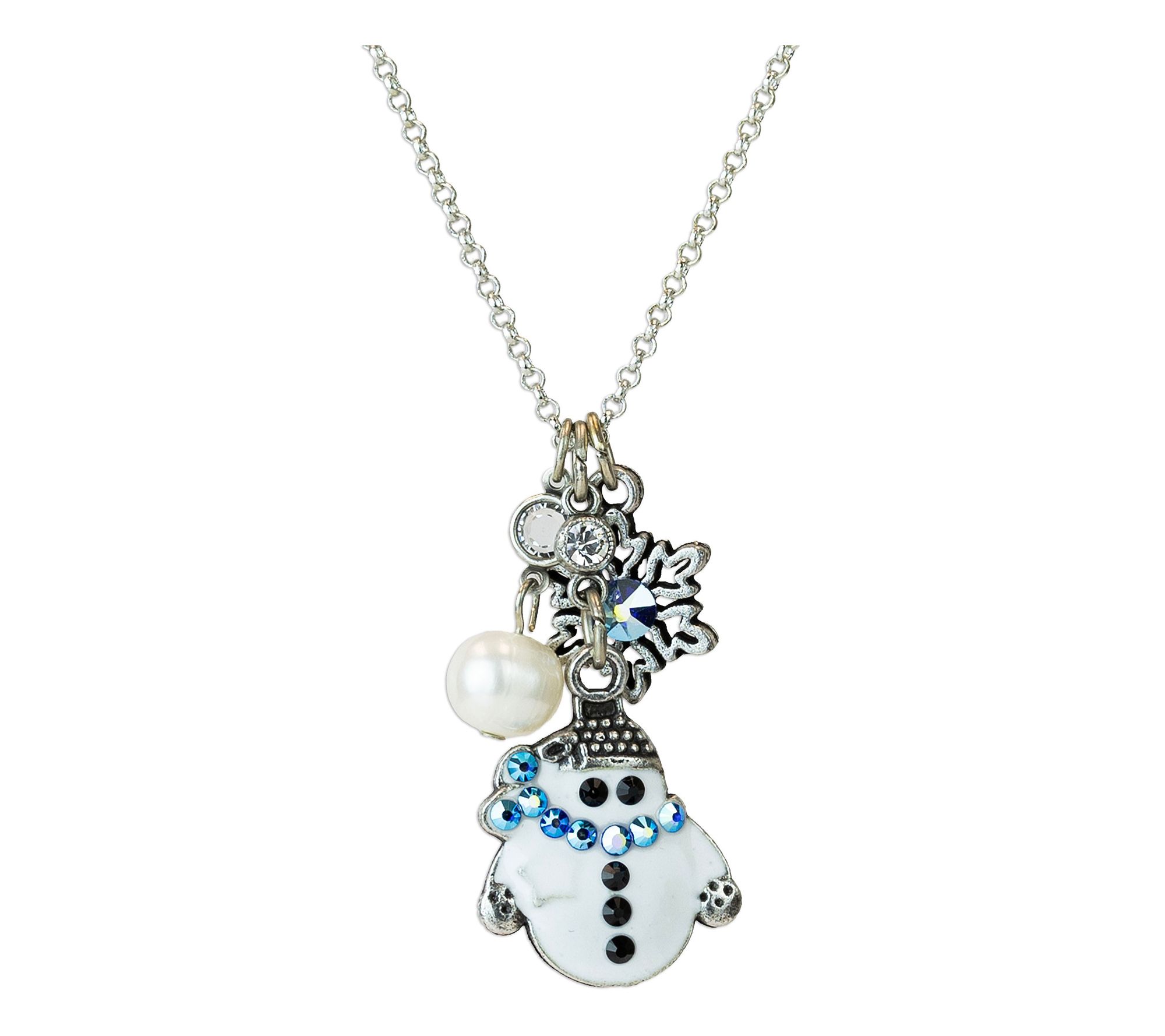 Anne Koplik Cultured Pearl & Crystal Snowman Charm Necklace