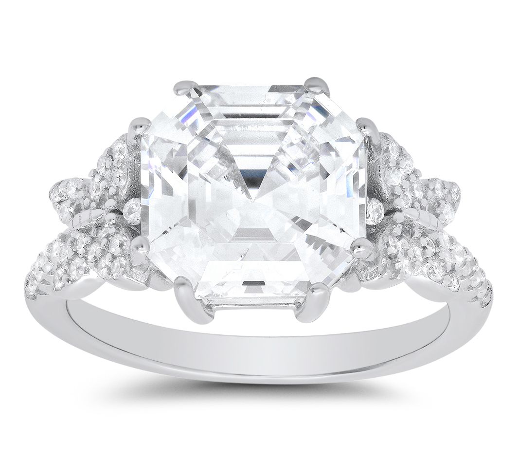 Diamonique 5.65 cttw Asscher Cut Butterfly Ring, Sterling
