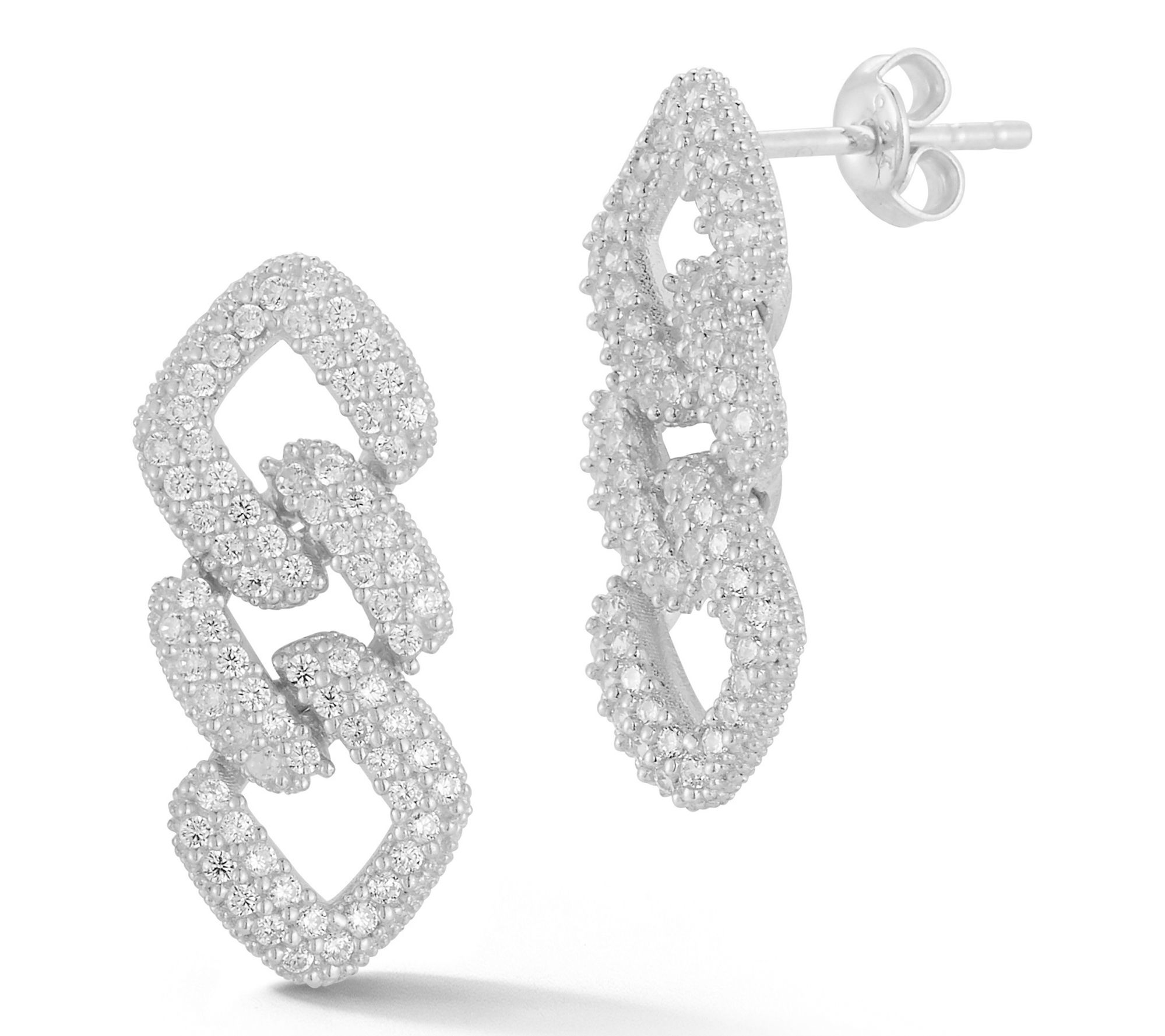 Sterlina Silver Pave Curb Link Drop Earrings, Sterling