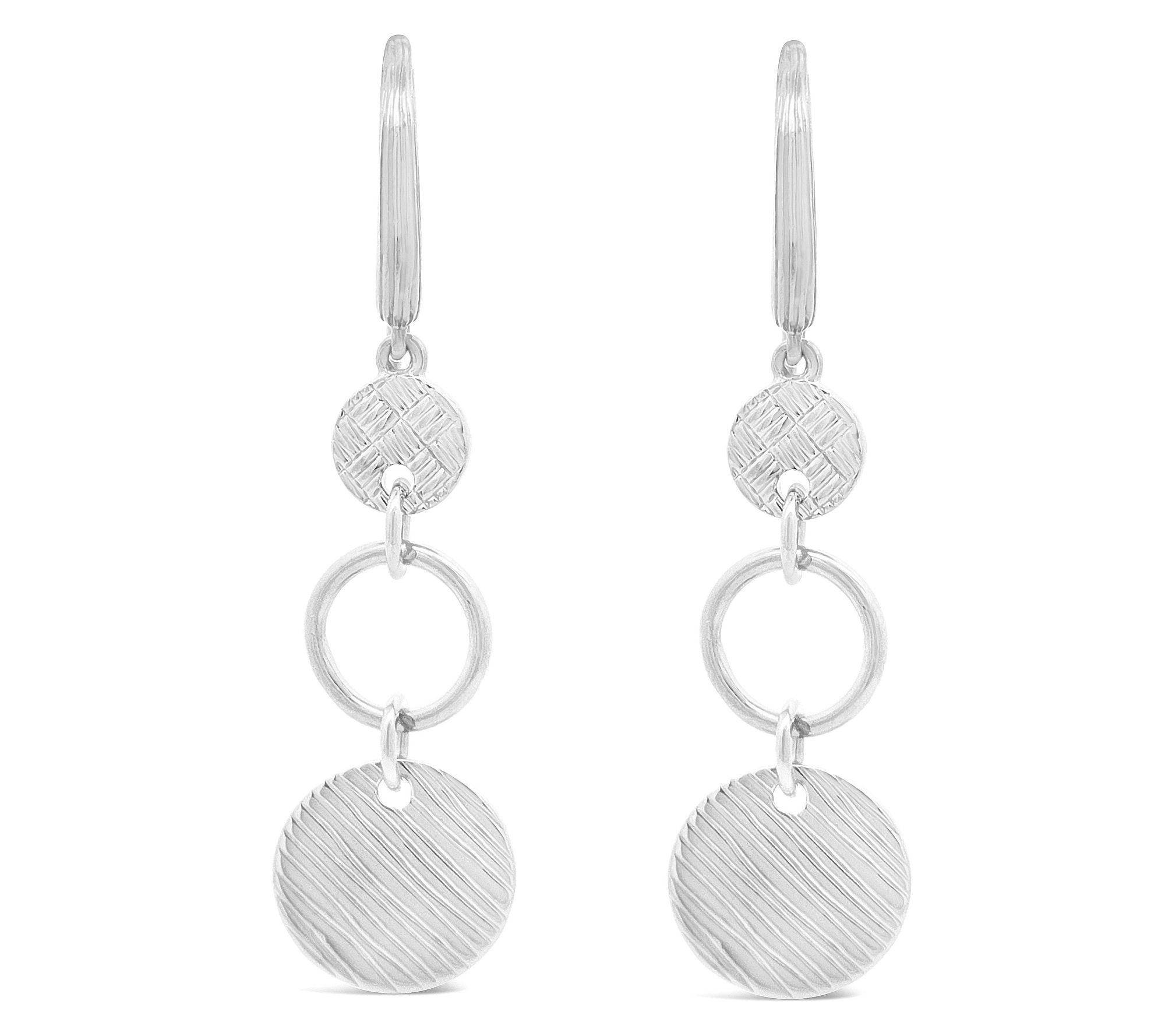 Ariva Sterling Silver Textured Circle Dangle Earrings