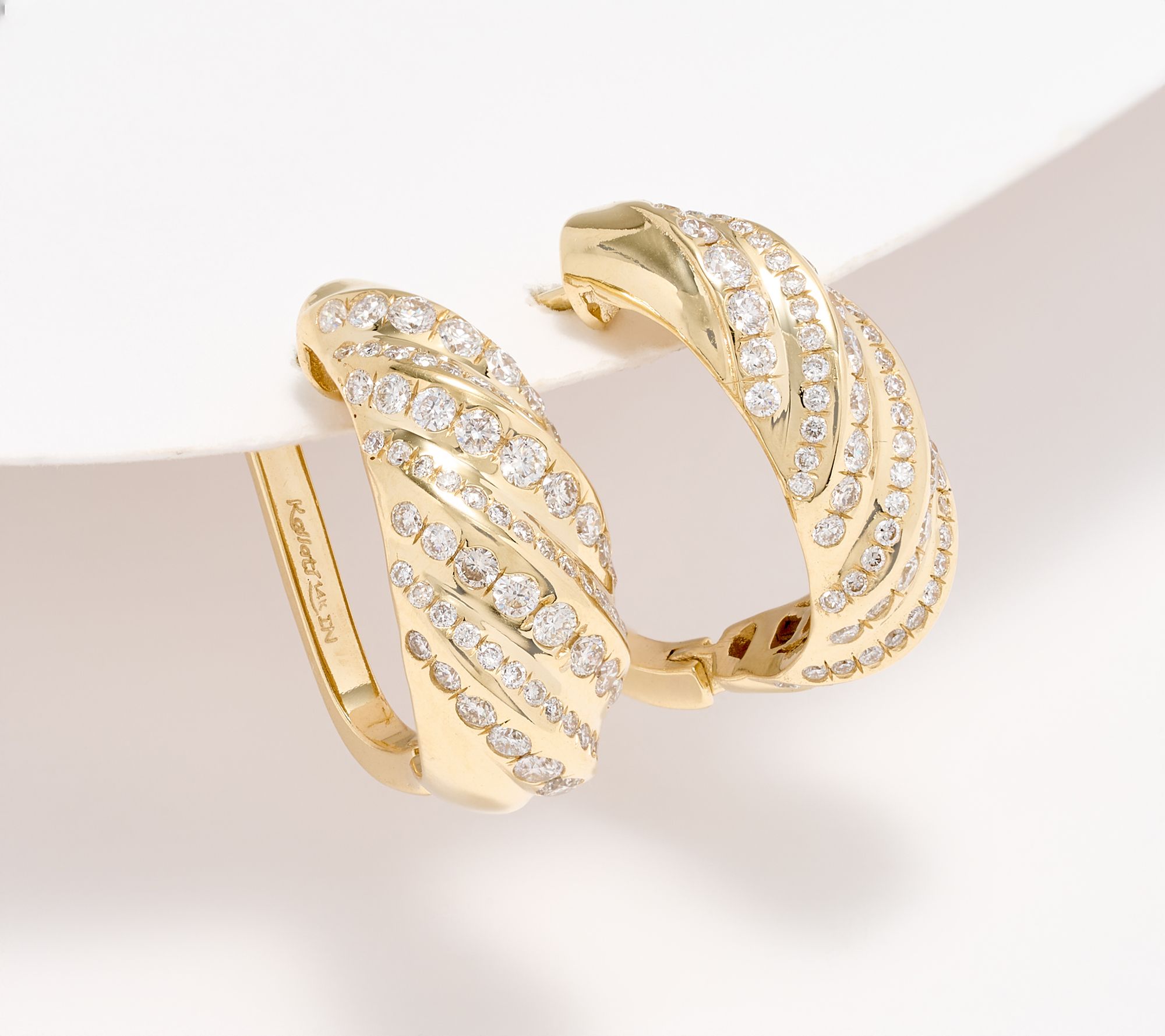 KALLATI 1.00 cttw Eternal Diamond Omega Back Hoops, 14K Gold