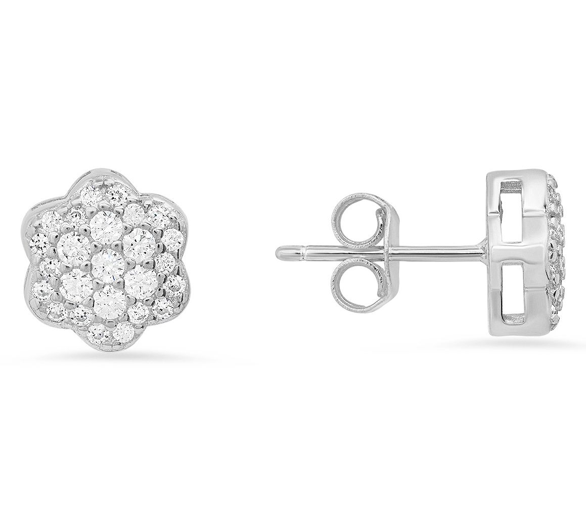 Diamonique Petite Flower Stud Earrings, Sterling Silver