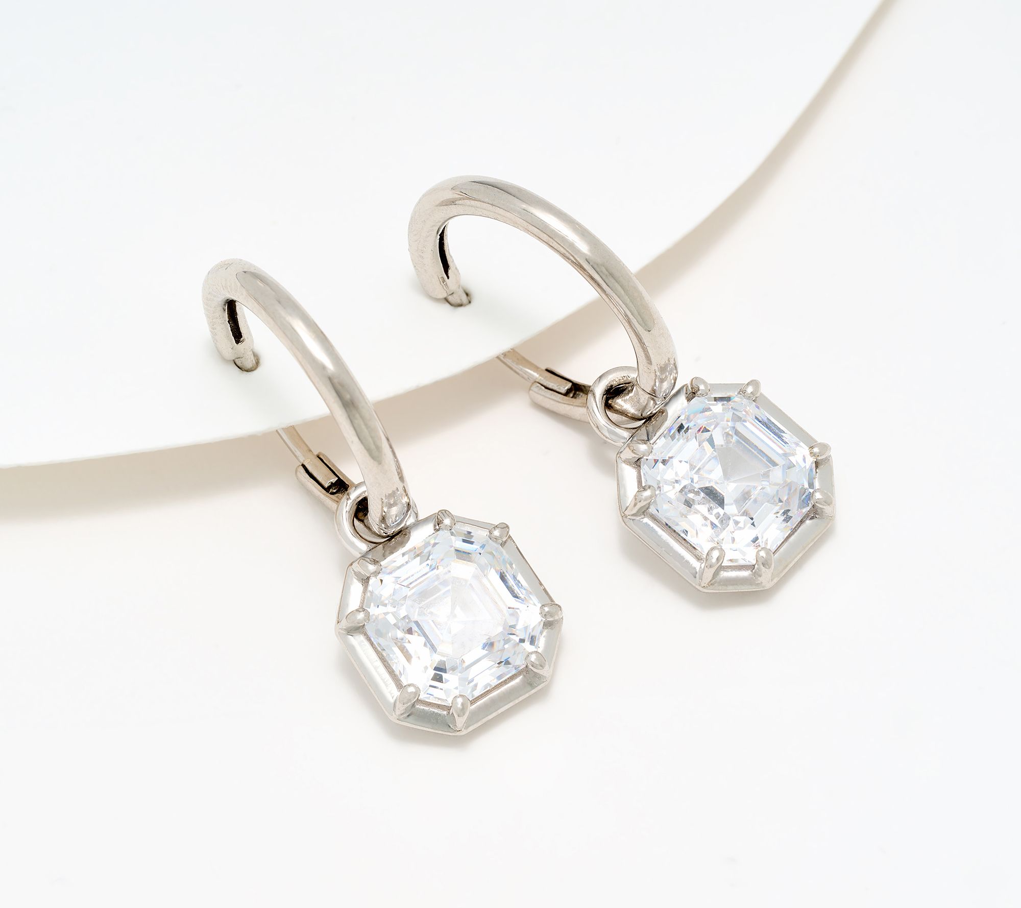 Diamonique Classics Huggie Hoop Round Drop Earrings, Sterl