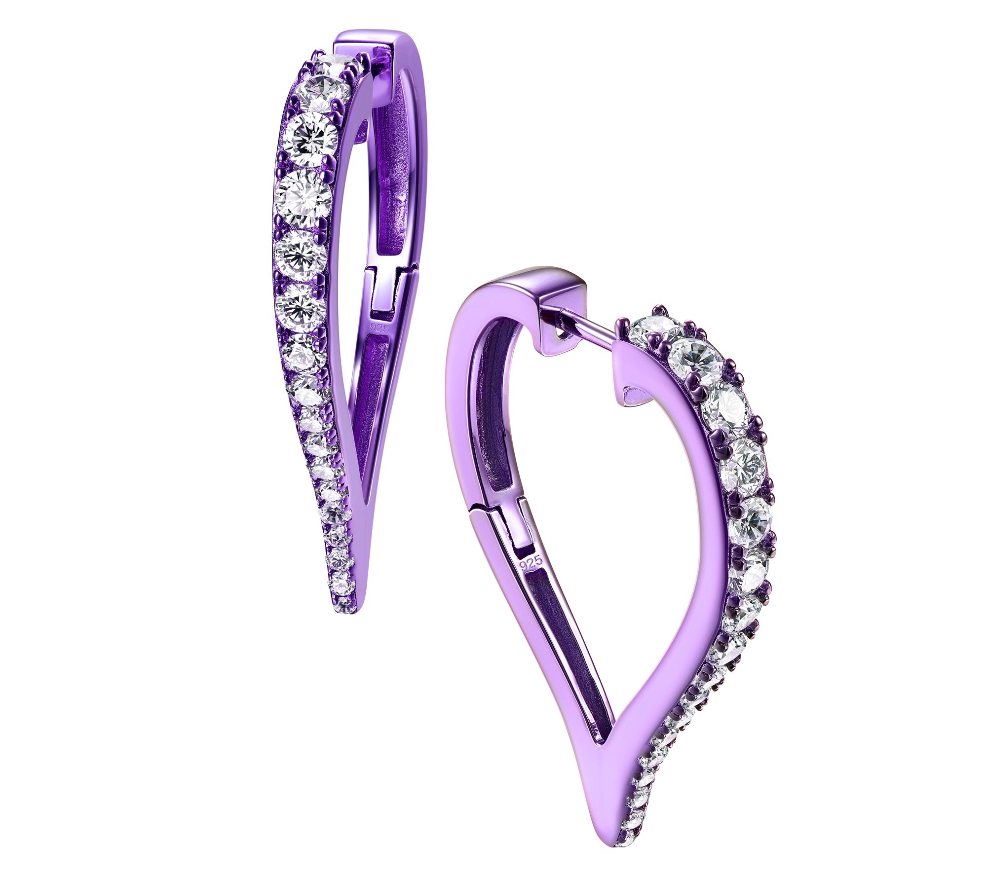 Diamonique x Jennifer Miller Fun Heart Hoop Earrings, Sterling