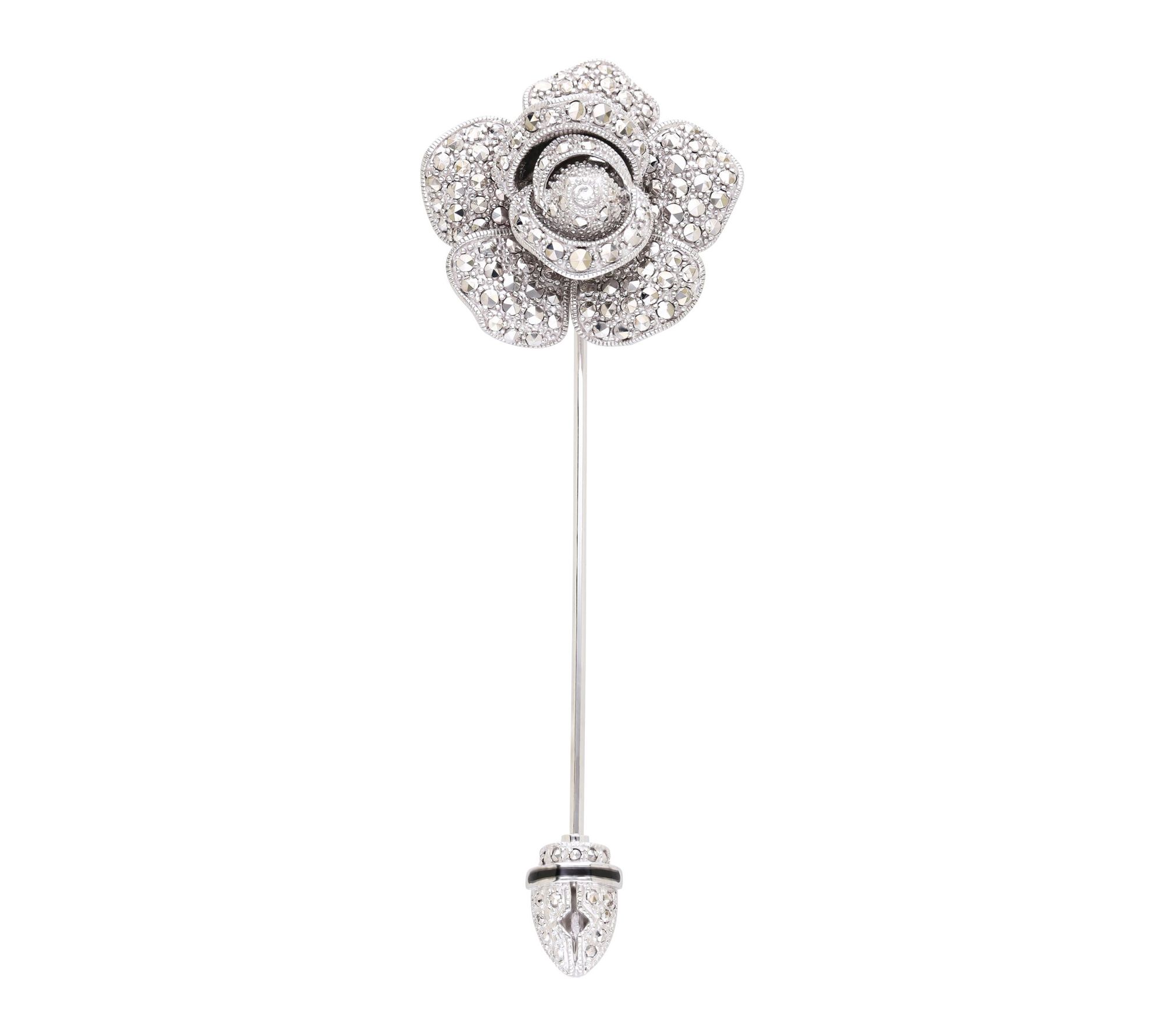 Dallas Prince Sterling Silver Chrome MarcasiteRose Stick Pin