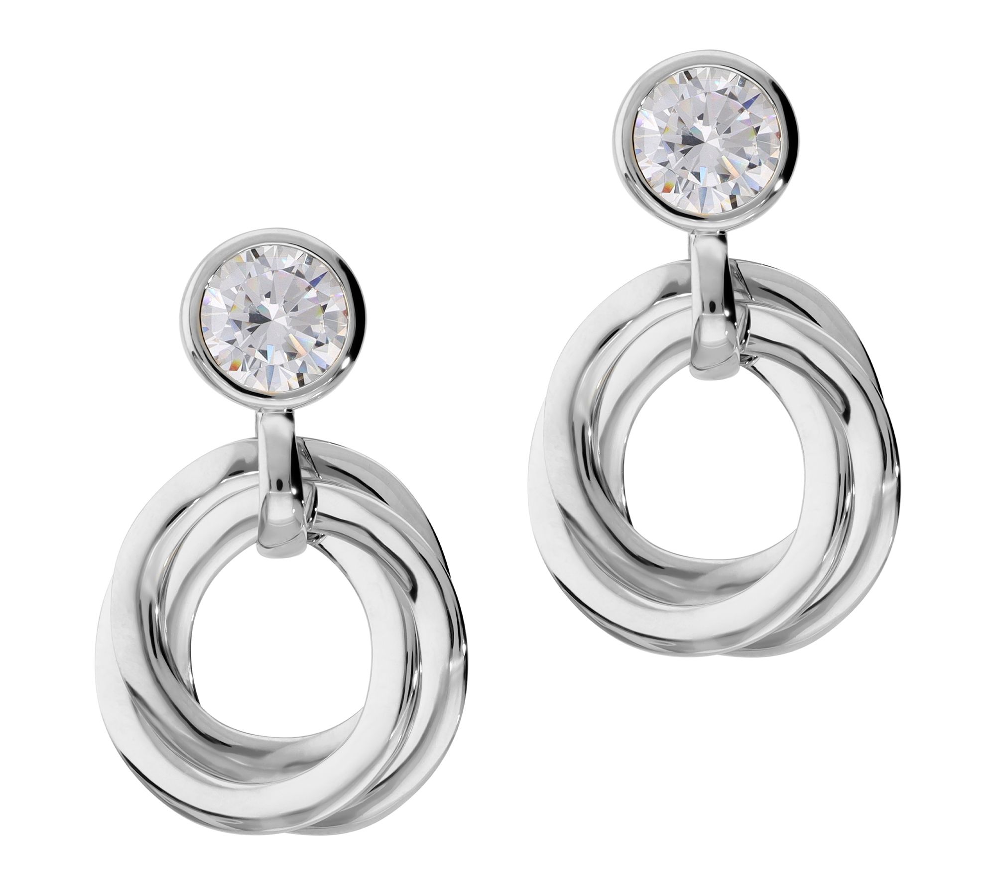 Diamonique x Bronzo Italia Circle Dangle Earrings, 18K Plated