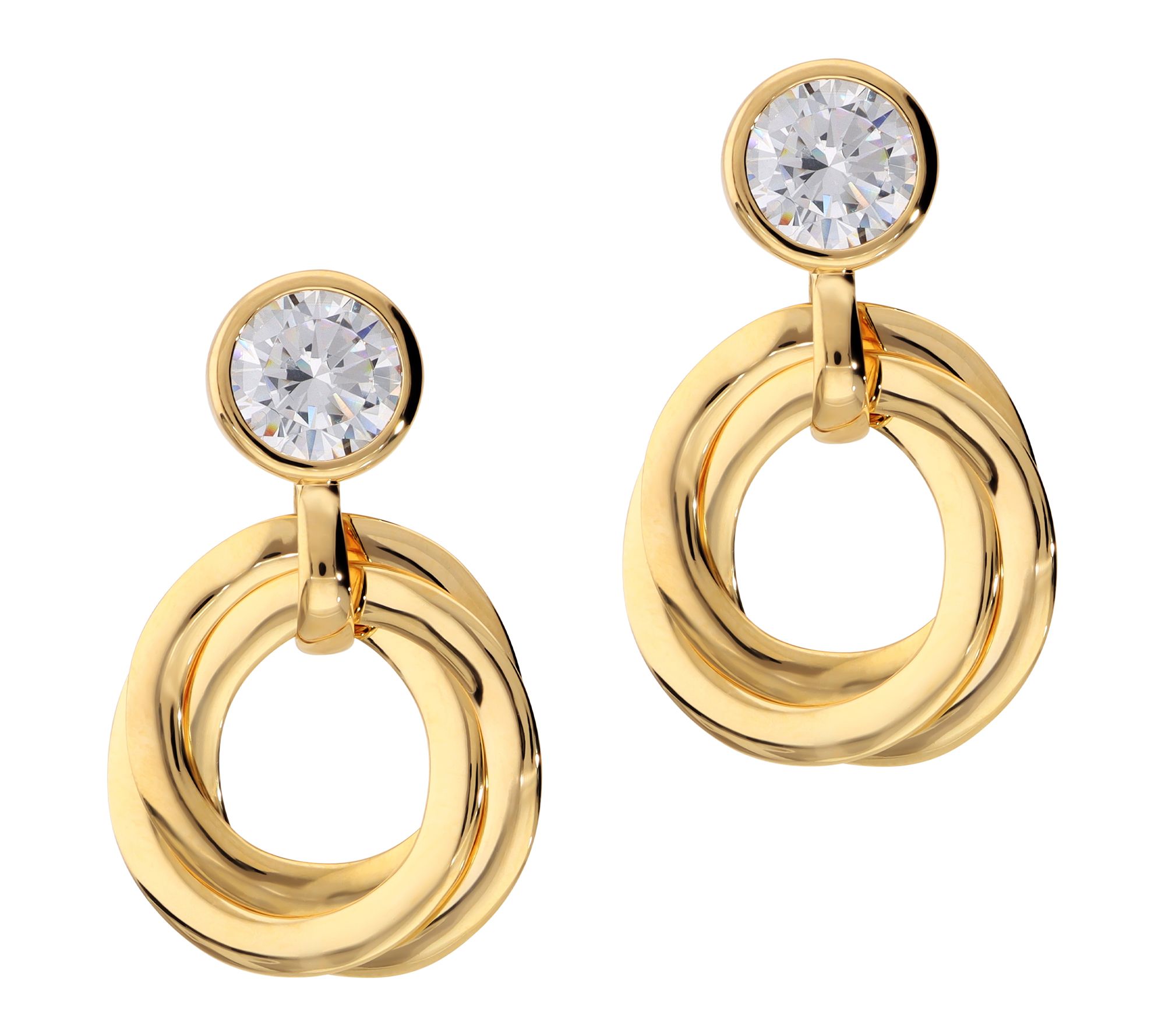Diamonique x Bronzo Italia Circle Dangle Earrings, 18K Plated