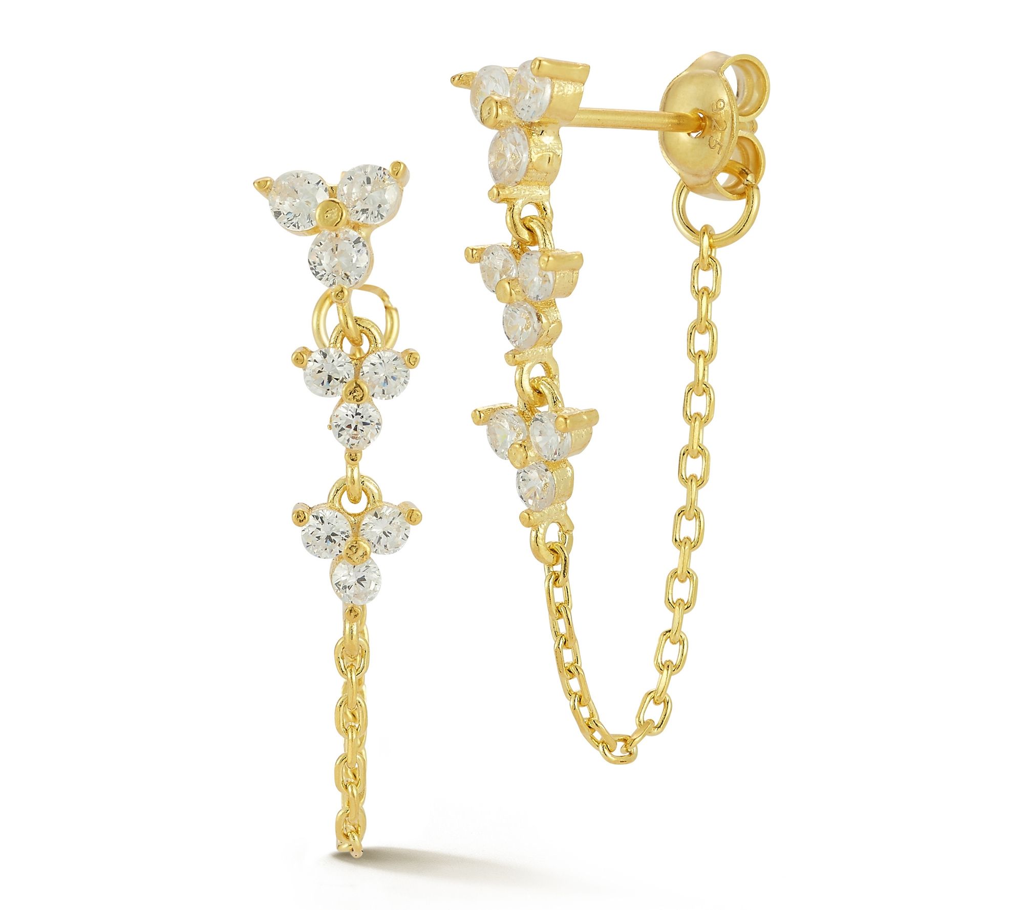 Sterlina Silver Triple Flower Chain Drop Earrings, Sterling