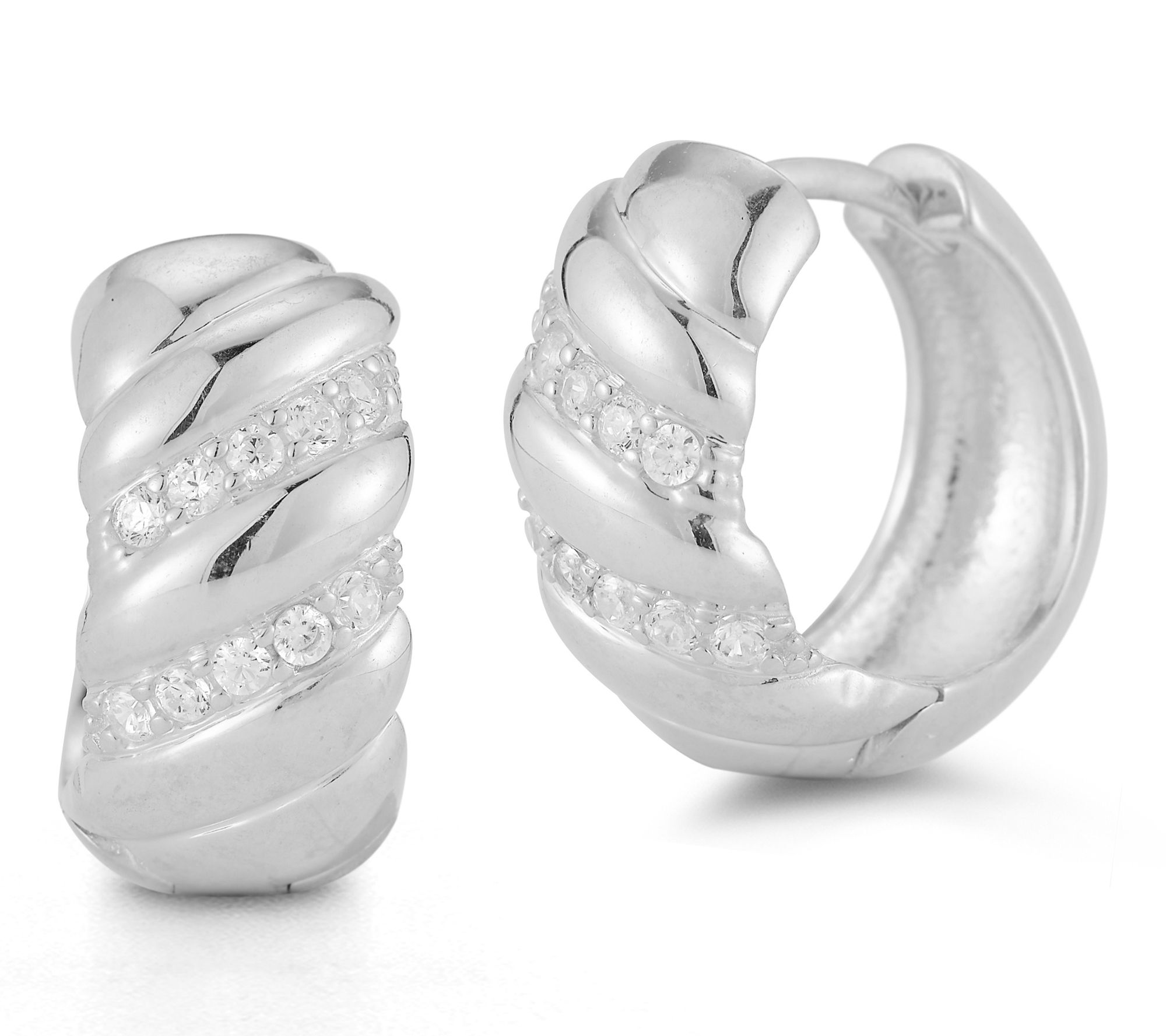 Sterlina Silver 5/8" Pave Twist Hoop Earrings,Sterling