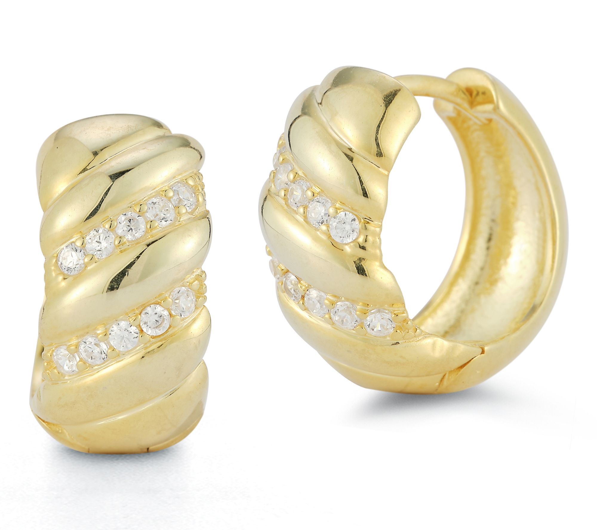 Sterlina Silver 5/8" Pave Twist Hoop Earrings,Sterling