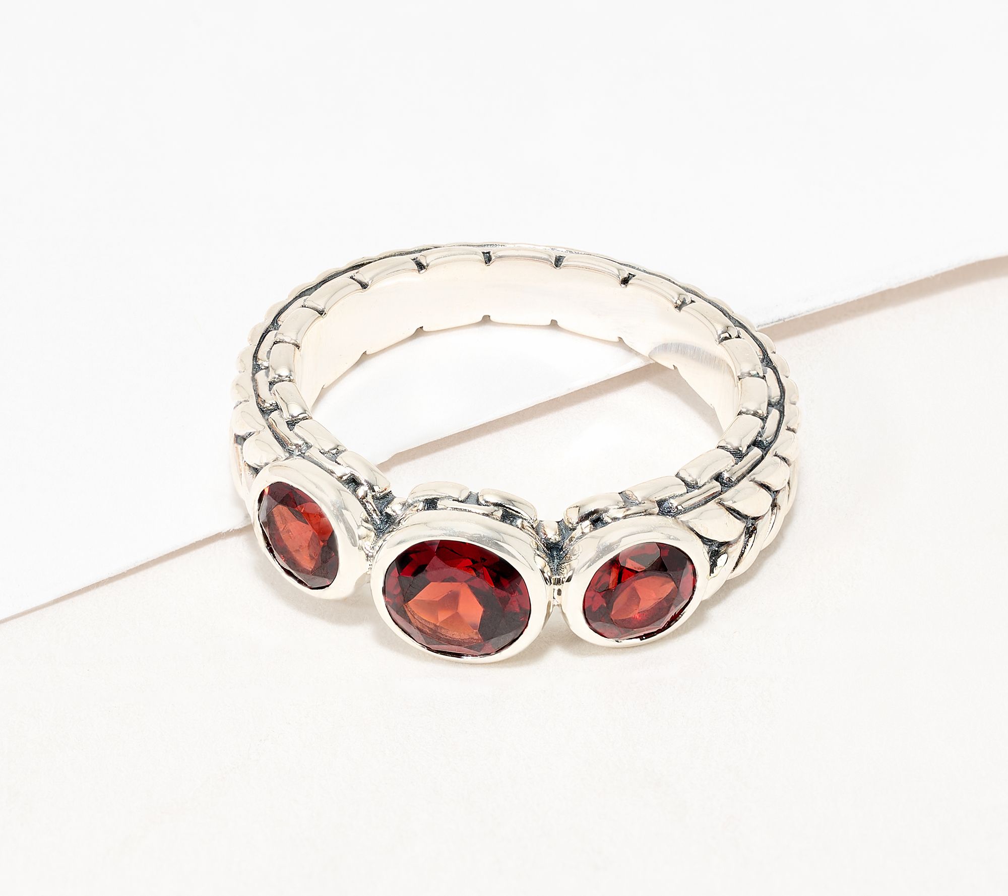 JAI Sterling Silver Triple Bezel Set Gemstone Ring