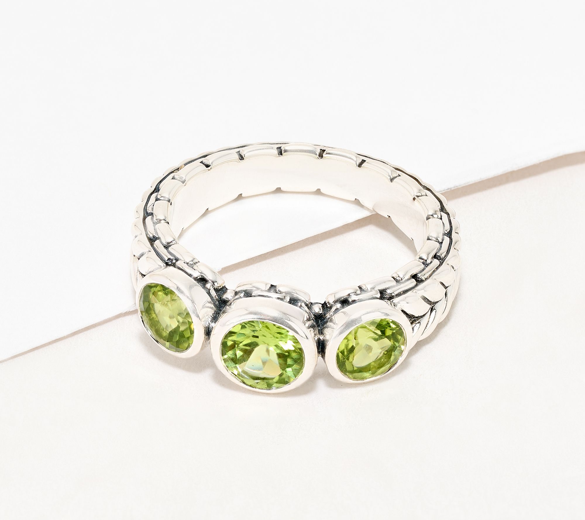 JAI Sterling Silver Triple Bezel Set Gemstone Ring