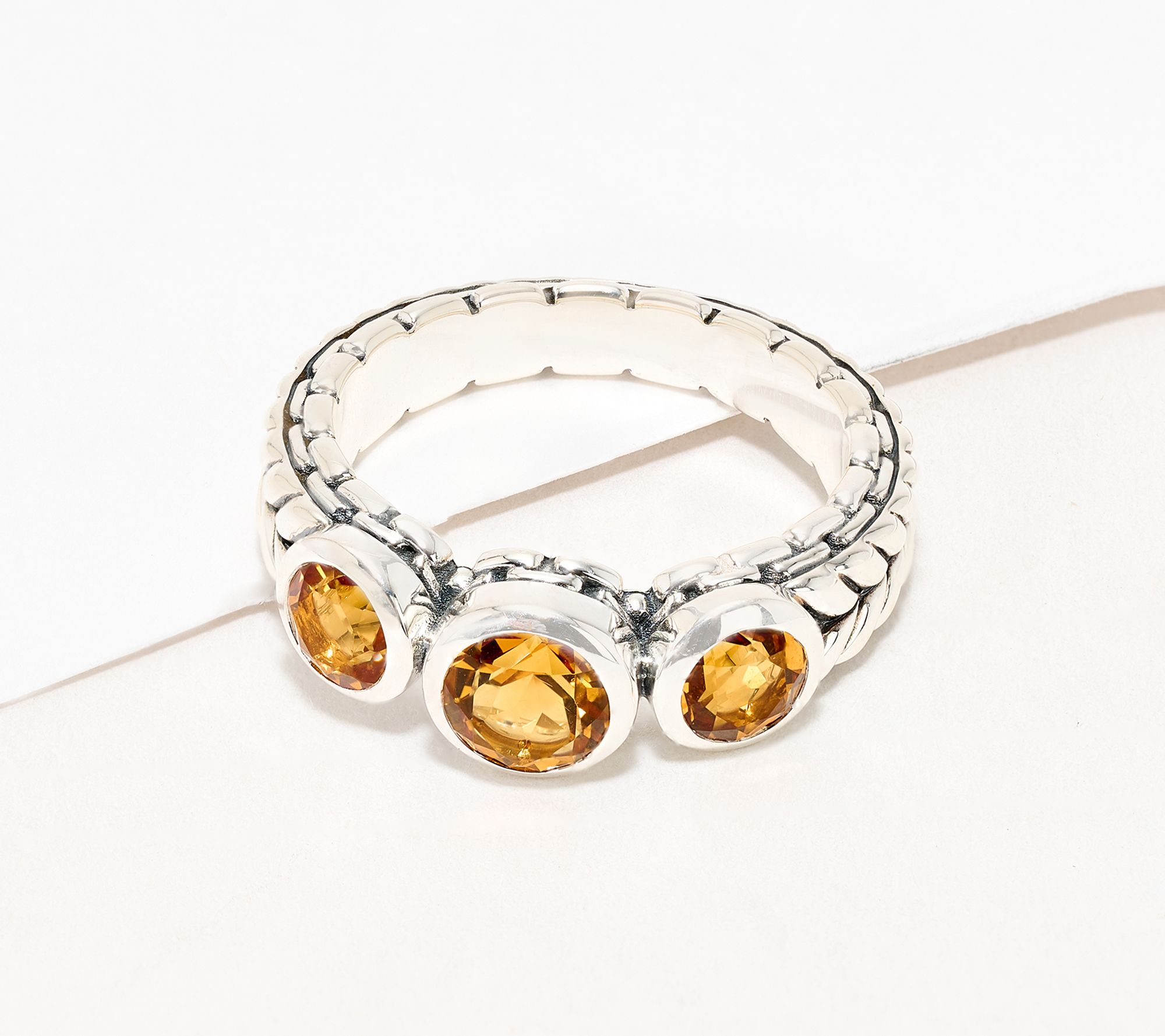 JAI Sterling Silver Triple Bezel Set Gemstone Ring