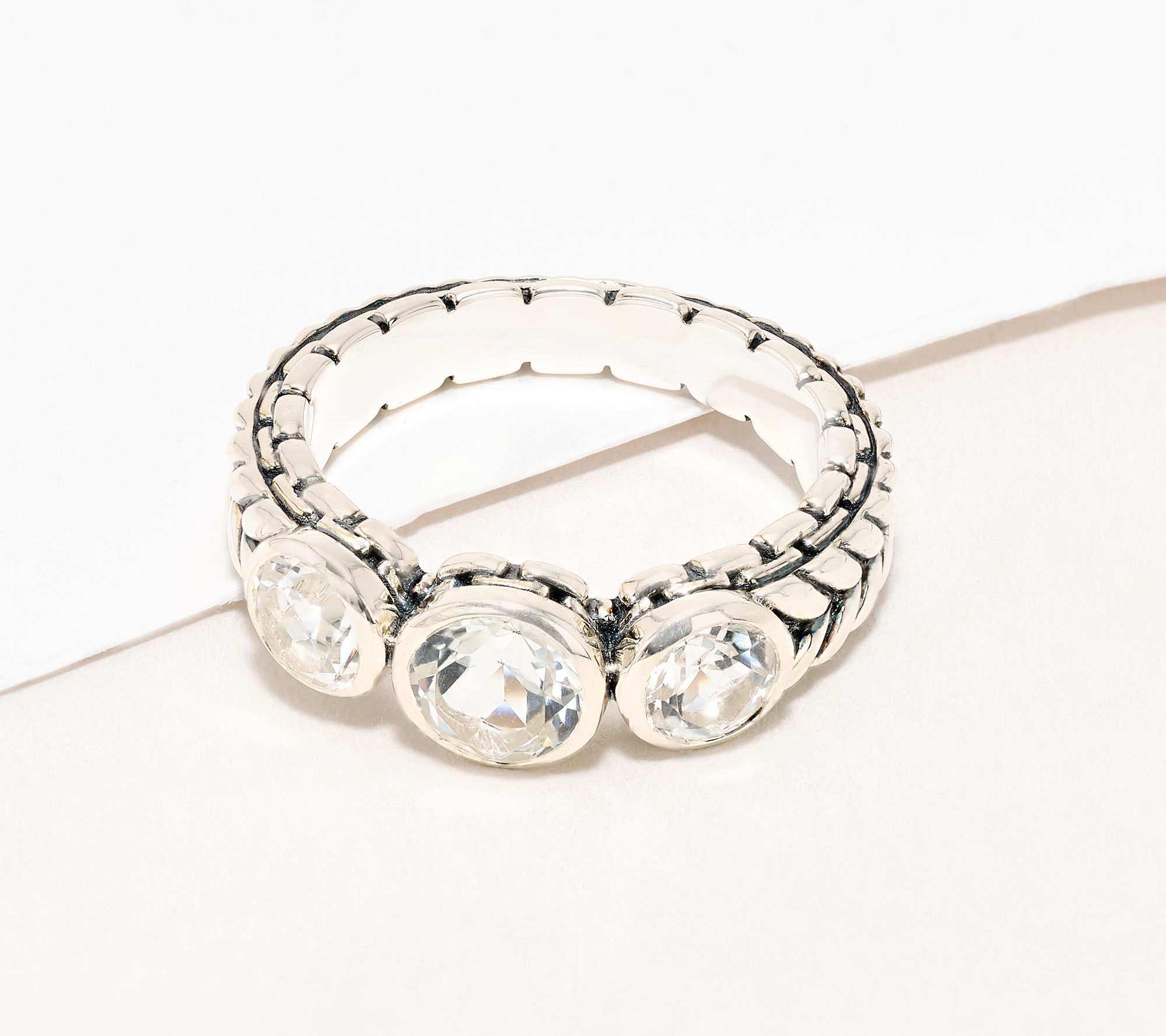 JAI Sterling Silver Triple Bezel Set Gemstone Ring