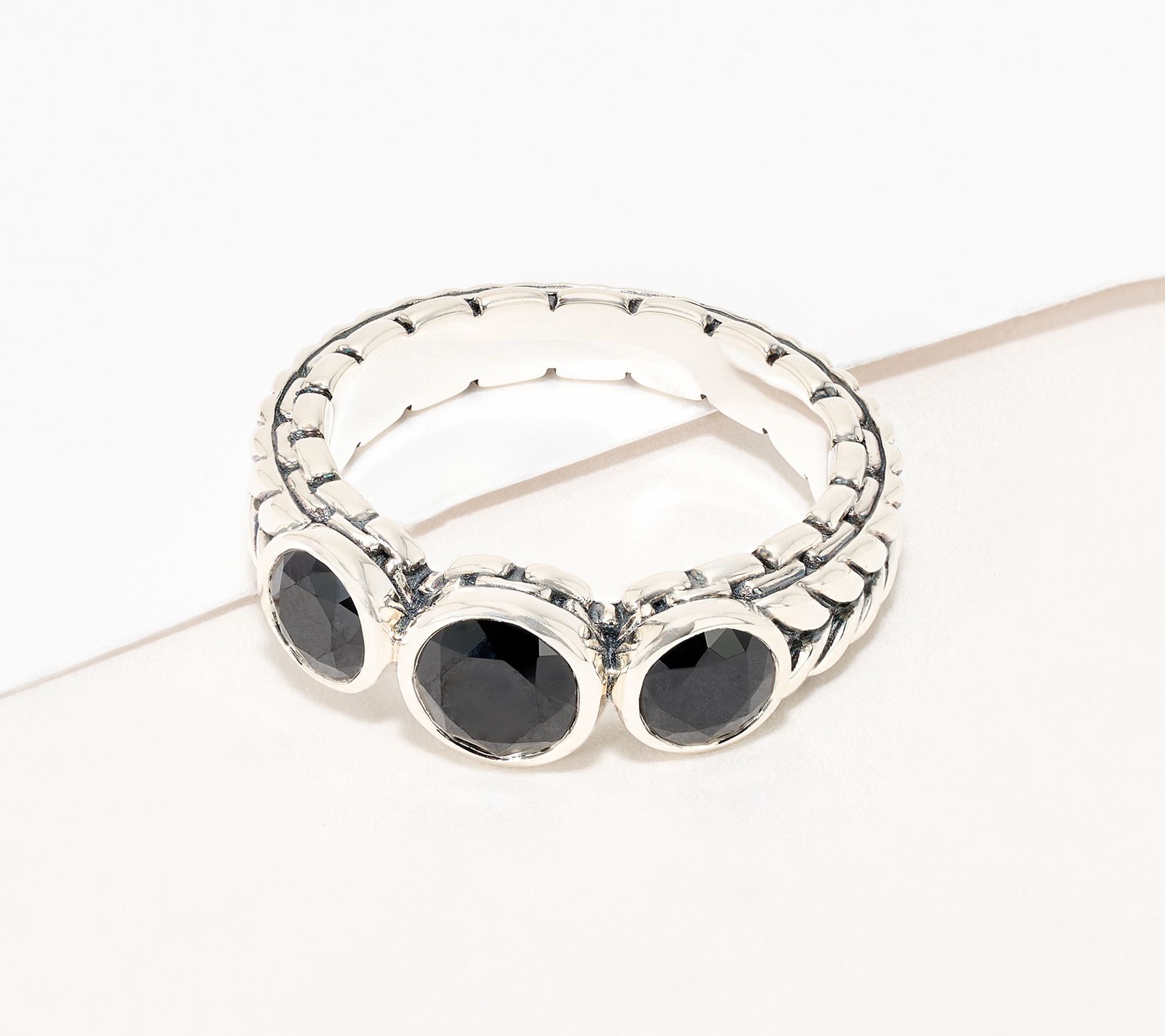 JAI Sterling Silver Triple Bezel Set Gemstone Ring