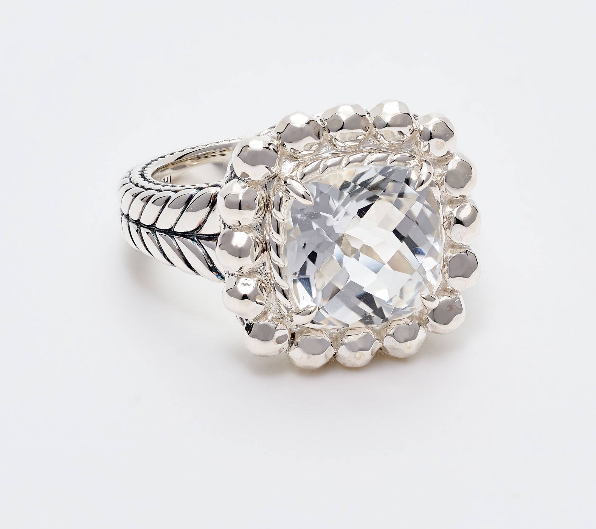 JAI Sterling Silver Cushion Gemstone Shimmer Bead Ring