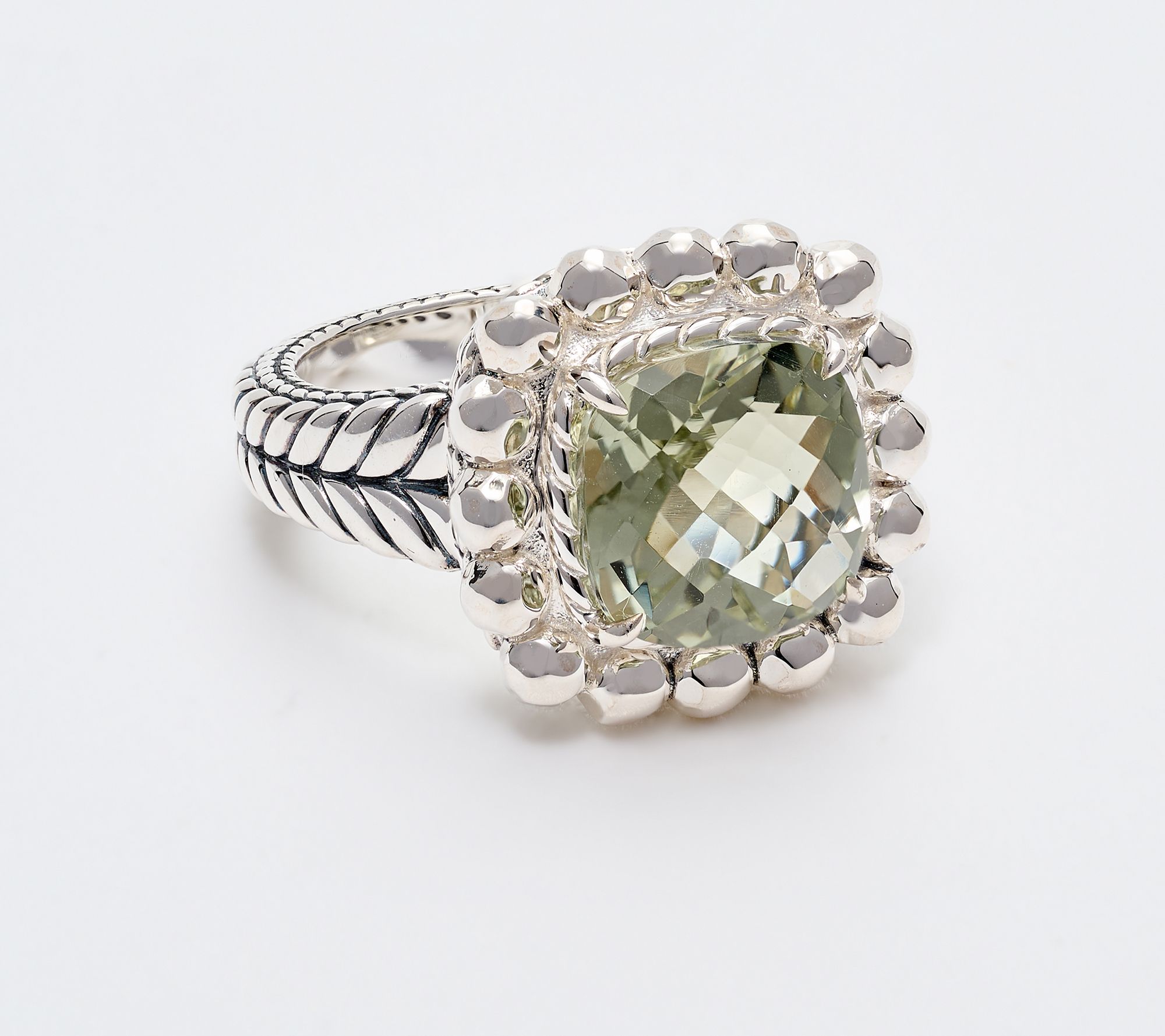 JAI Sterling Silver Cushion Gemstone Shimmer Bead Ring