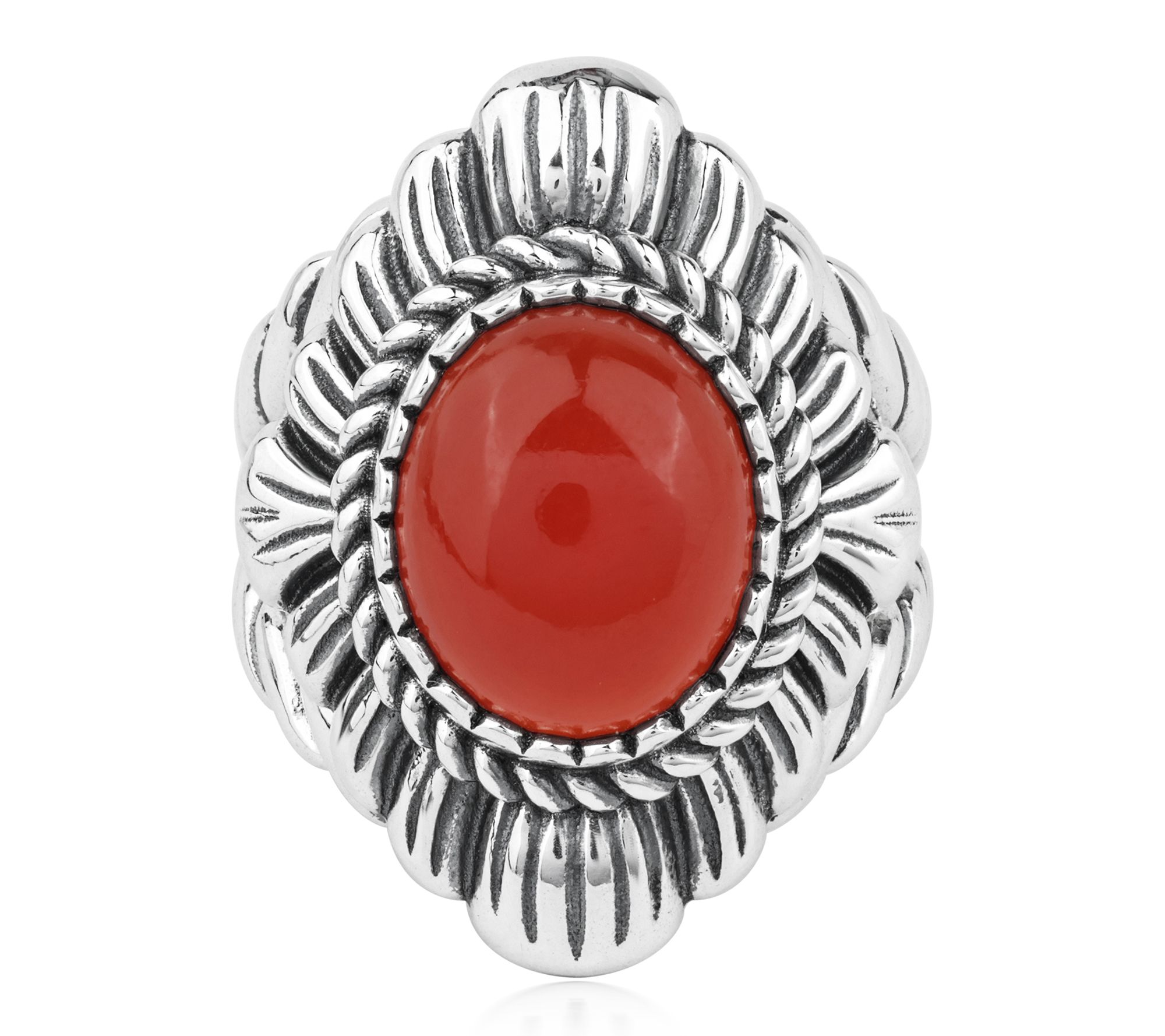 American West Sterling Oval Gemstone Rope & Scallop Ring